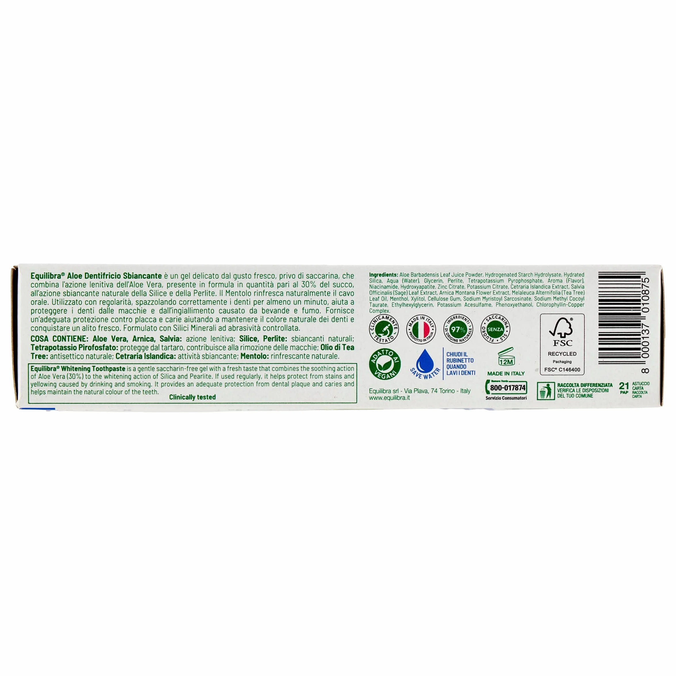 Equilibra Pasta do zębów wybielająca – aloes, 75ml