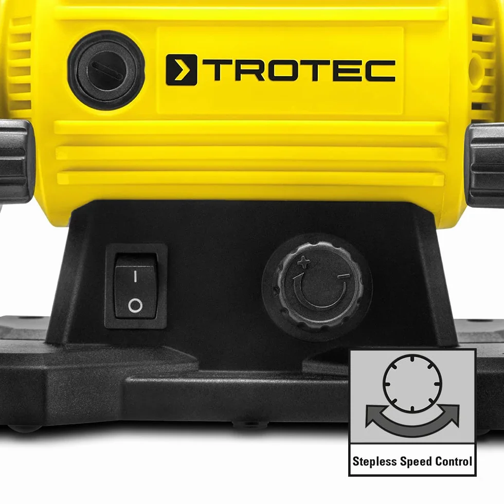 TROTEC Szlifierka PBGS 10-120 – podwójna szlifierka 120 W, poziom prędkości 0-11 500 obr/min, powierzchnia szlifowania Ø: 75 mm, 100-częściowy zestaw akcesoriów