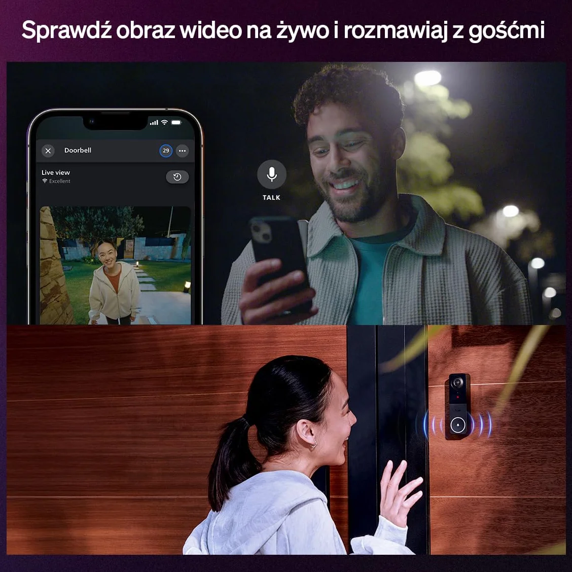 Philips Hue Secure Inteligentny dzwonek wideo, 2K, szeroki kąt, powiadomienia, integracja z oświetleniem Hue, rozmowa dwukierunkowa, realistycznie oddane kolory, noktowizor, czarny