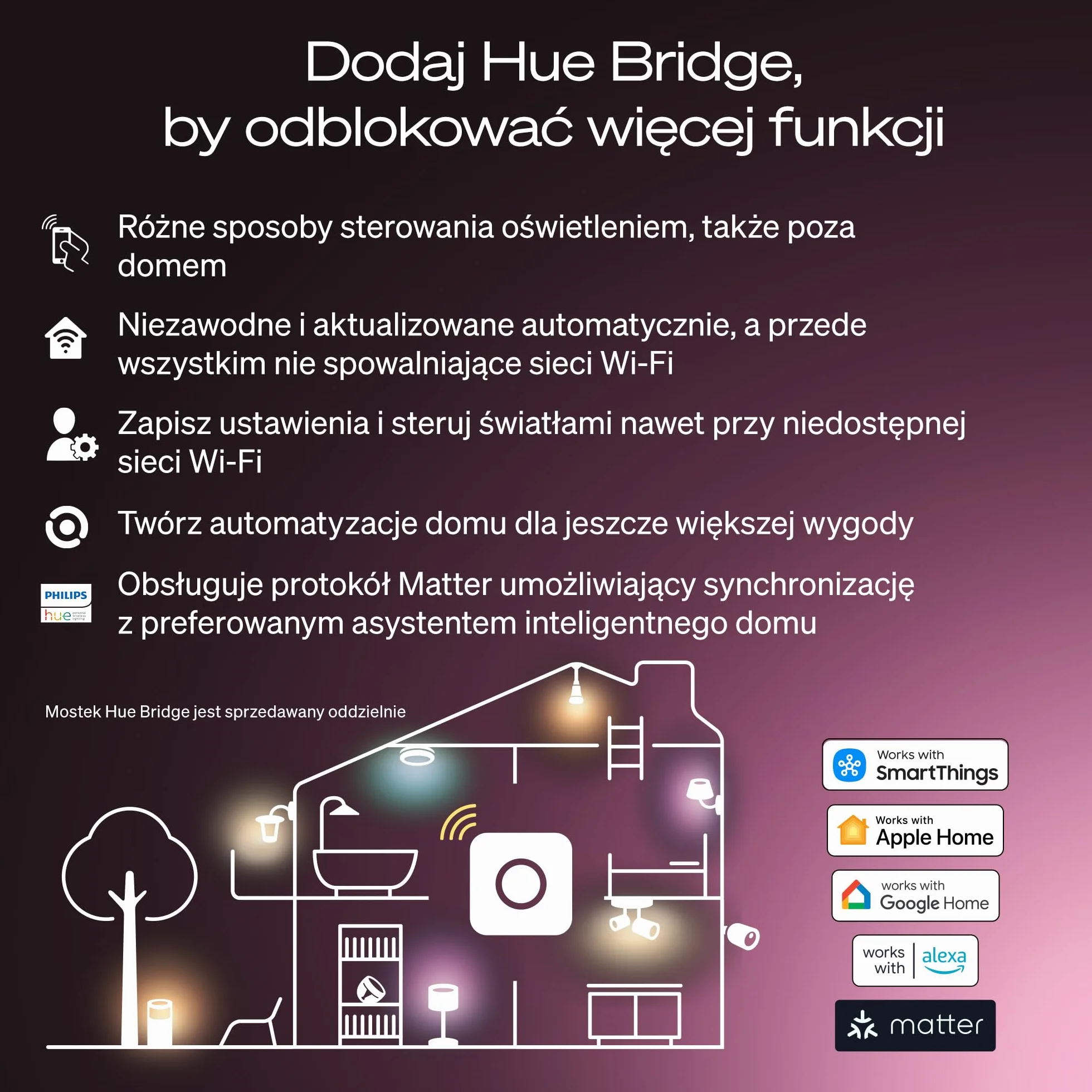 Żarówka Philips Hue Smart LED A60, White Ambiance, trzonek E27, 6 W, pełne spektrum światła 1000K–20000K, 810 lumenów, przyciemnianie, działa z Alexa, Google Assistant i Apple Home, op. 2 szt.