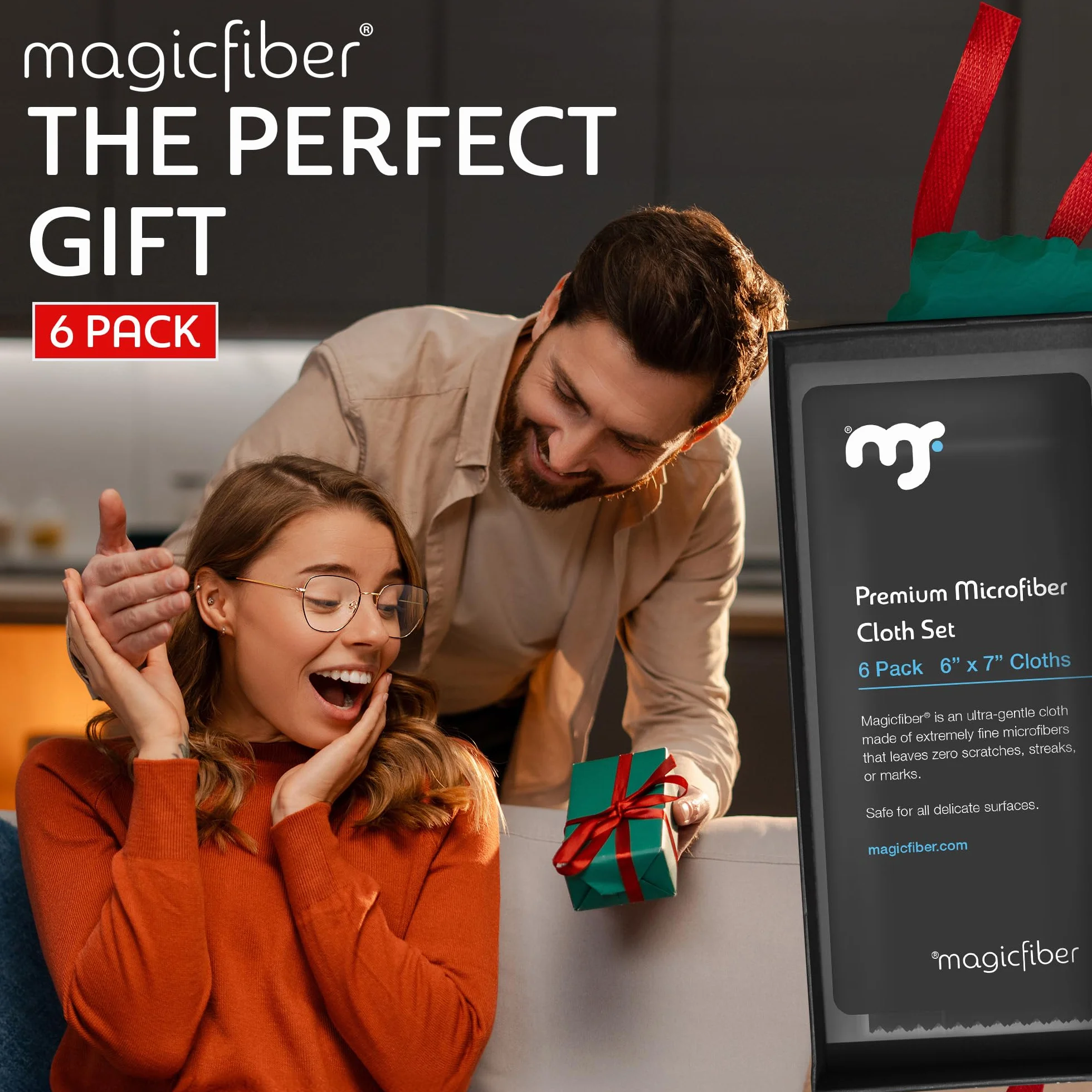 MagicFiber Ściereczki do czyszczenia z mikrofibry 15 x 18 cm 5 czarnych 1 szarych do LCD tabletów soczewek