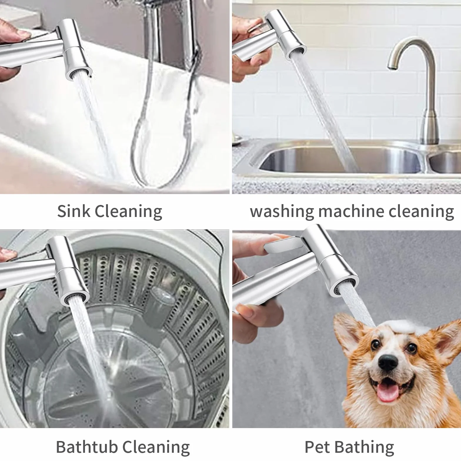 Bidet zestaw prysznicowy z kranem, dozownikiem, srebrny