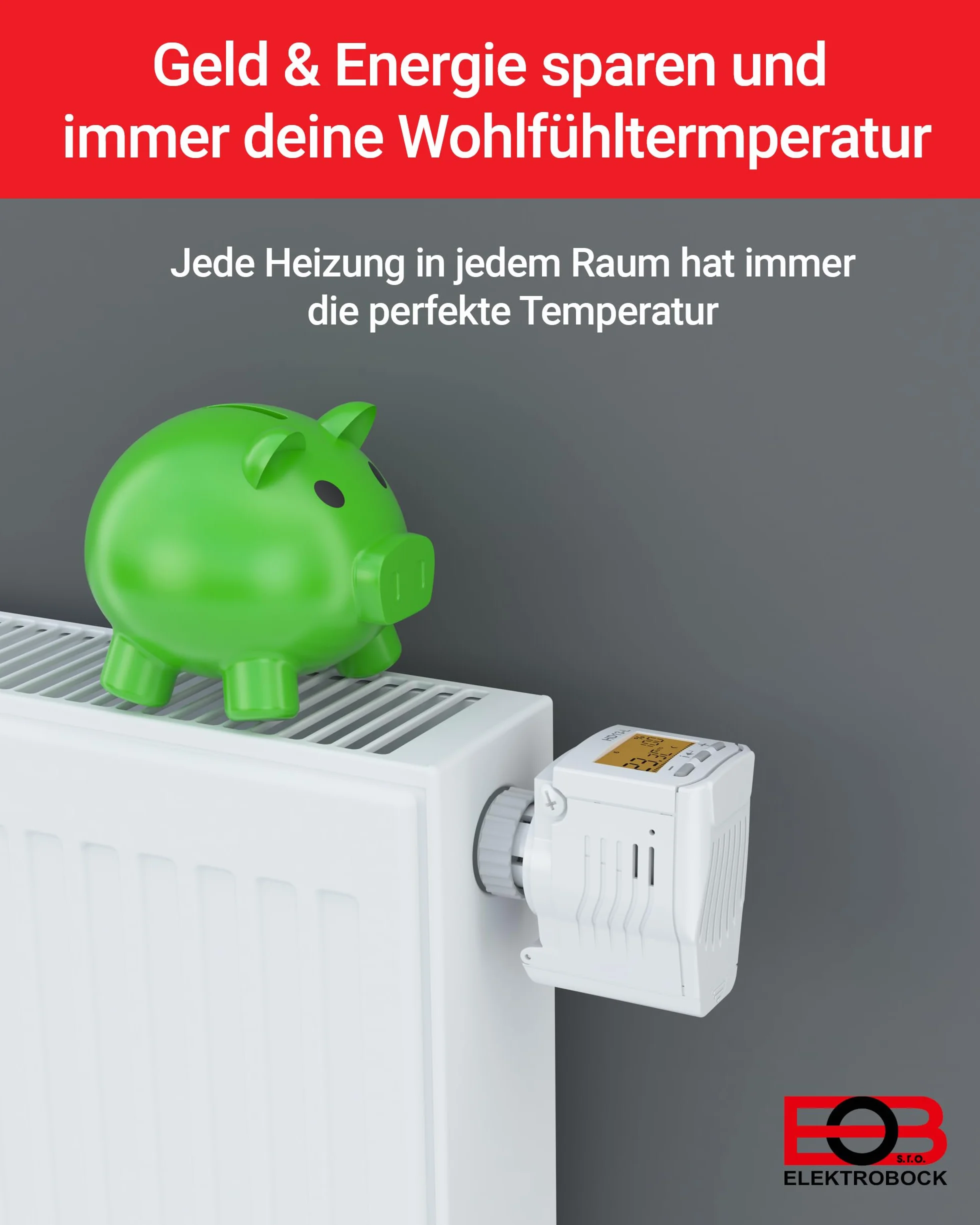 Elektrobock HD13-L programowalny termostat grzejnikowy, 280 W, 230 V, biały, kompaktowy