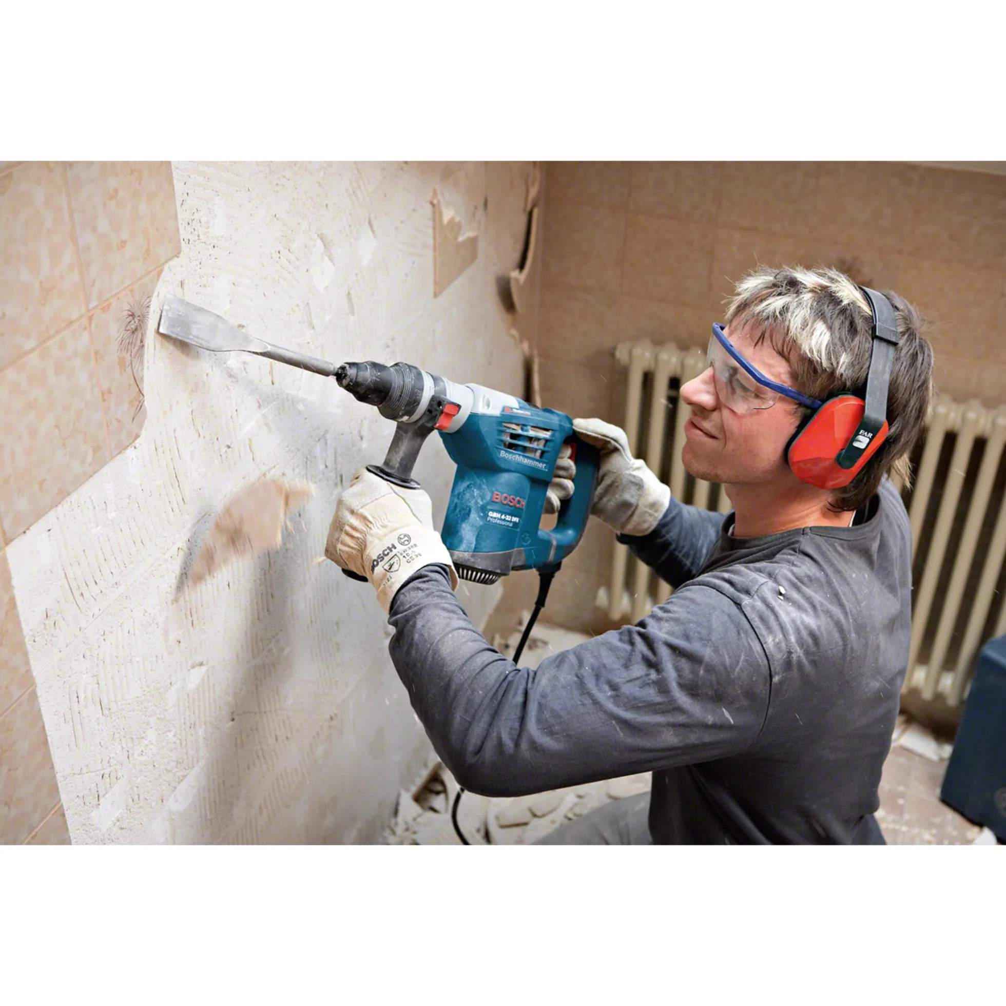 Bosch Professional Młot udarowo-obrotowy GBH 4-32 DFR (900 W, 4,2 J, SDS plus, wszechstronny młotek wielofunkcyjny, ogranicznik głębokości 310 mm, w zestawie dodatkowy uchwyt i ściereczka do maszyny,