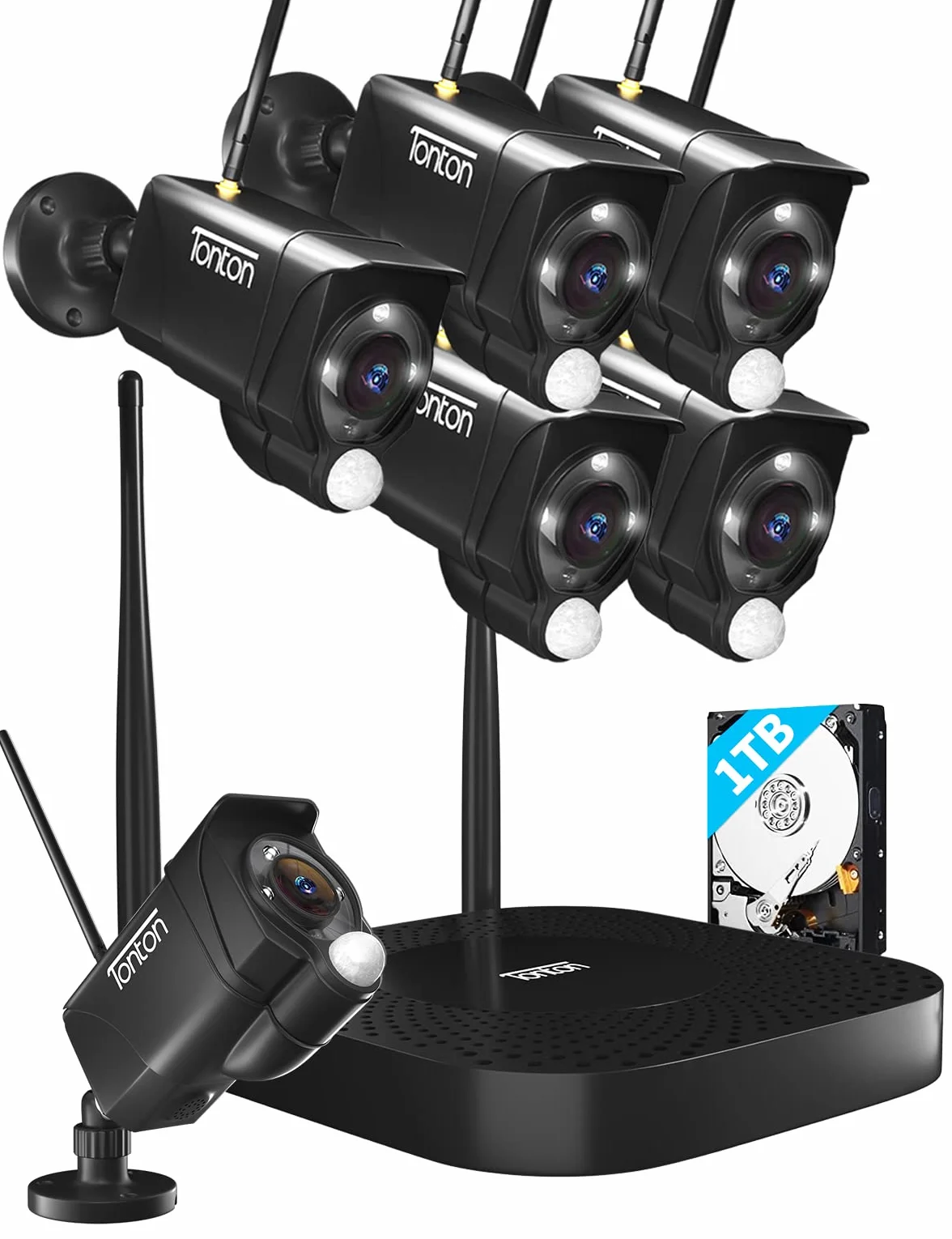 [LED Spotlight+czujnik ciepła PIR] Tonton 5MP kamera monitorująca WLAN system monitorowania 10CH NVR z 6 szt. 3MP kamera zewnętrzna bezprzewodowy dostęp online audio domofon na podczerwień/kolor
