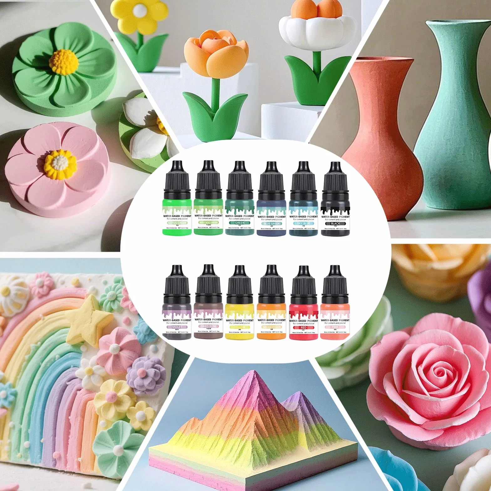 LEMONSTONE 12 sztuk pigmentów do proszku odlewniczego, 5 ml, farba w proszku, wysoko skoncentrowane pigmenty barwiące do modelarstwa, pigment na bazie wody, pigment na bazie wody do farb betonowych