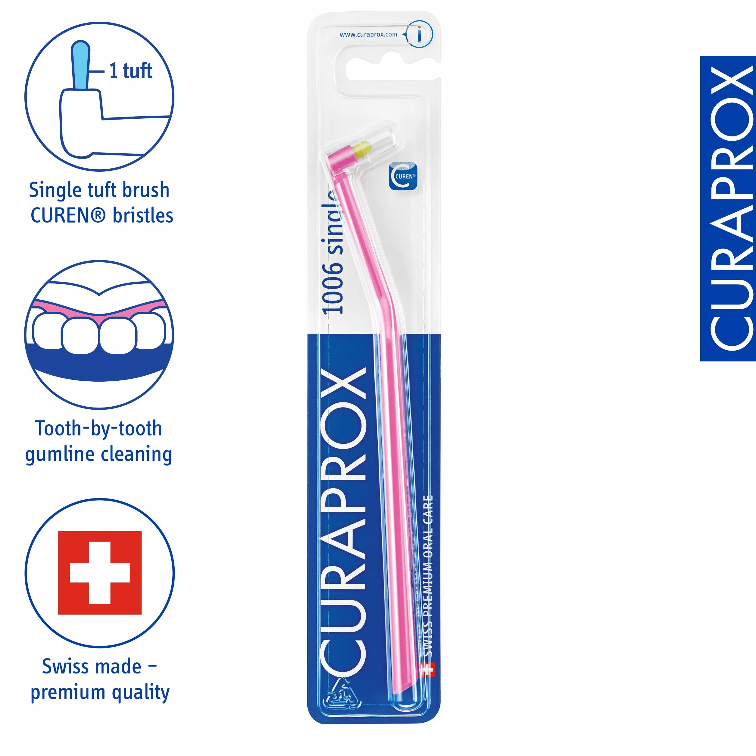 Curaprox CS 1006 pojedyncza Szczoteczka Do Zębów-ukierunkowane Czyszczenie linii dziąseł i aparatów ortodontycznych/Ultra-miękka pojedyncza Kępka | zaprojektowany w Szwajcarii