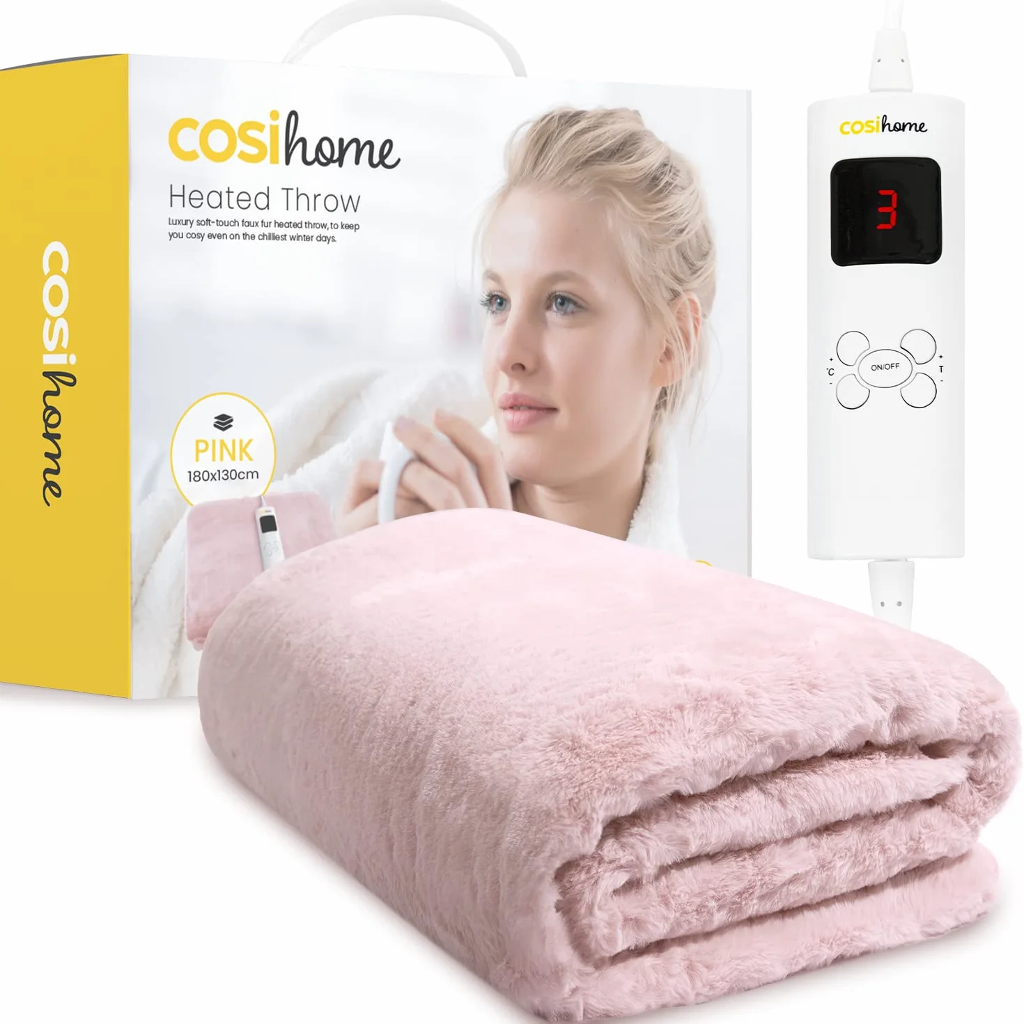 CosiHome Koc Elektryczny XXL 180x130 cm 9 Poziomów Temperatury Różowy
