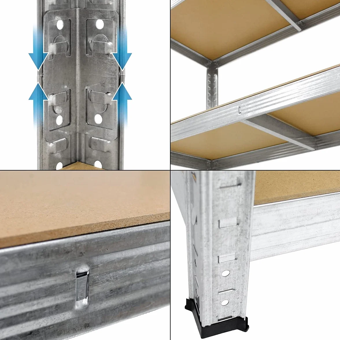 ECD Germany Regał Warsztatowy Do Dużych Obciążeń - 200x100x50 cm - Ocynkowany - Nośność Do 750kg - 5 Paneli MDF - Magazynowy Bezsrubowy Piwniczny Garażowy Metalowy