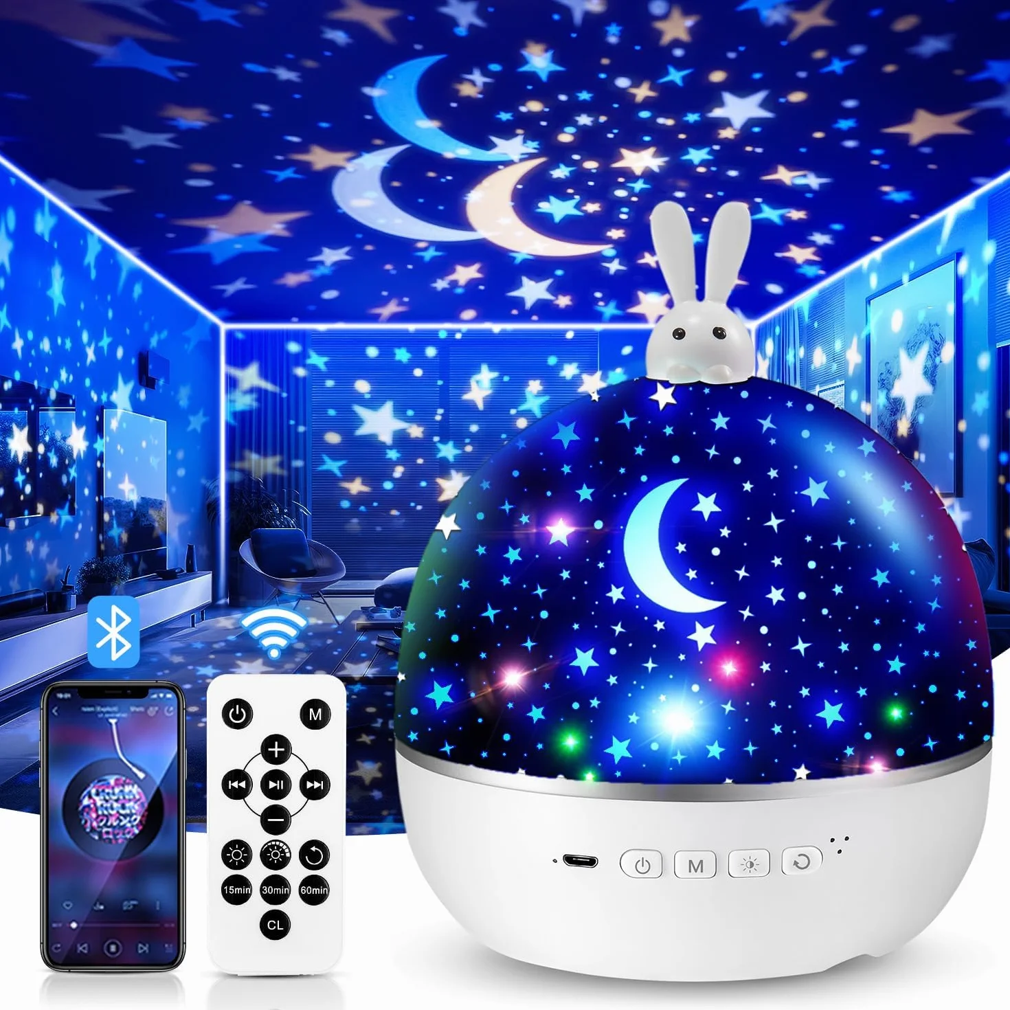 Lampka nocna projektor gwiaździstego nieba dla dzieci z Bluetooth 15 filmów