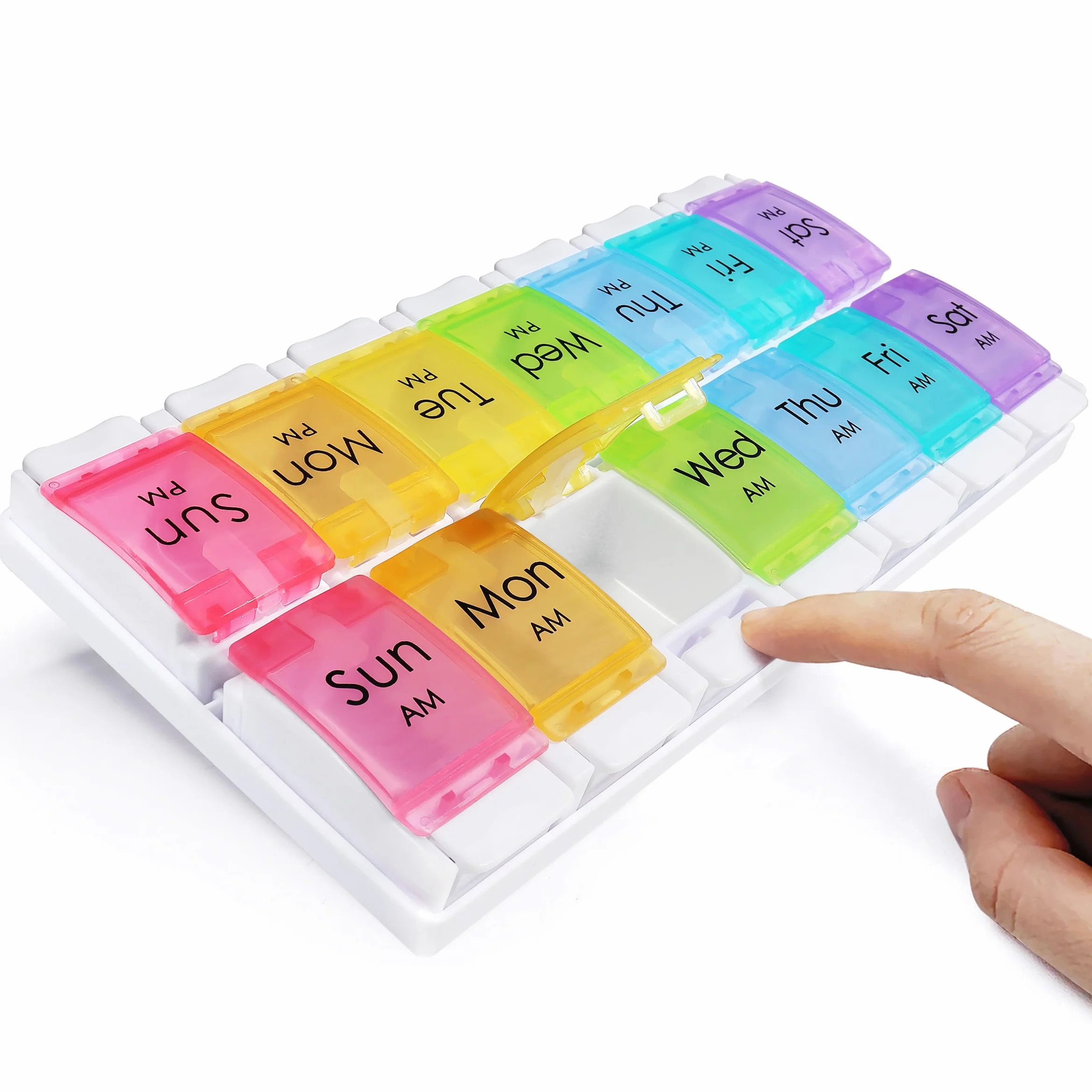 MOLN HYMY 7 Day Pill Organizer AM PM Large Capacity Weekly Pill Box Twice Daily Rainbow Morning Evening Pill Case 14 Dividers BPA-Free Medicine Organizer