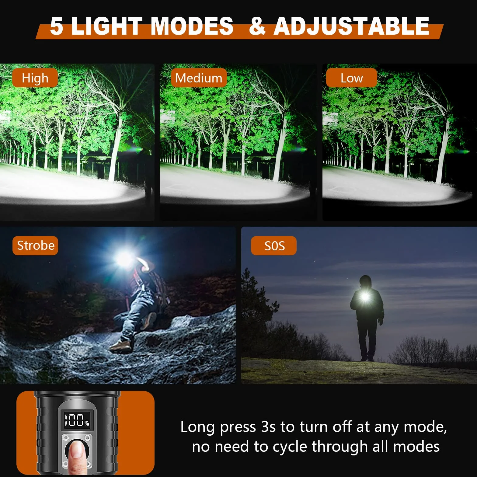 Shadowhawk Latarka LED do ładowania, bardzo jasna, 500000 lumenów, zasilana bateriami, USB, XHM77.2, latarka taktyczna, mocna, wodoszczelna, do użytku na zewnątrz, w sytuacjach awaryjnych, na kemping