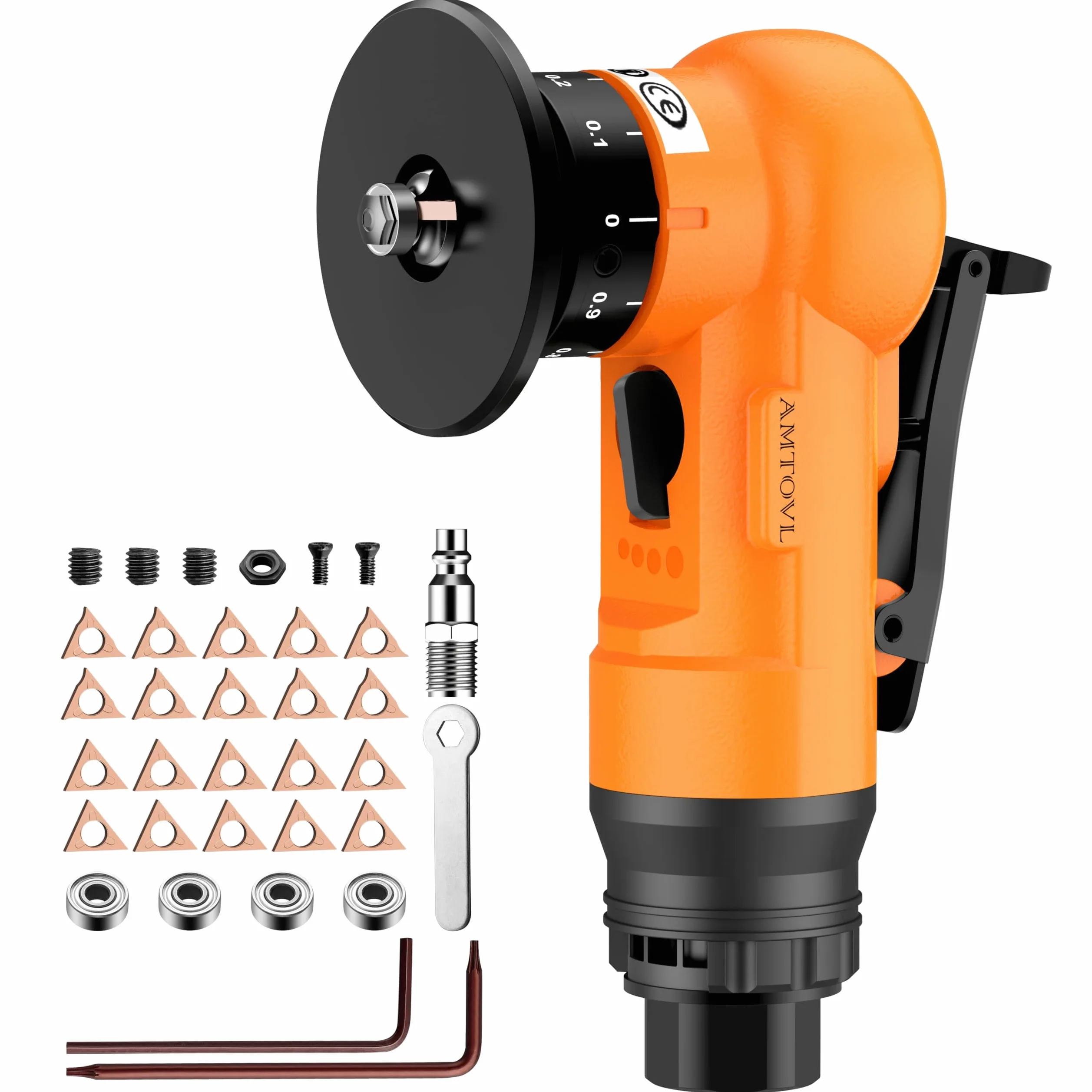 AMTOVL Mini pneumatyczna maszyna do fazowania 30000rpm, regulowana prędkość z 10R+10C +4 rolki, fazowanie łuku 45 stopni do metalu,Stal nierdzewna,Gratowanie