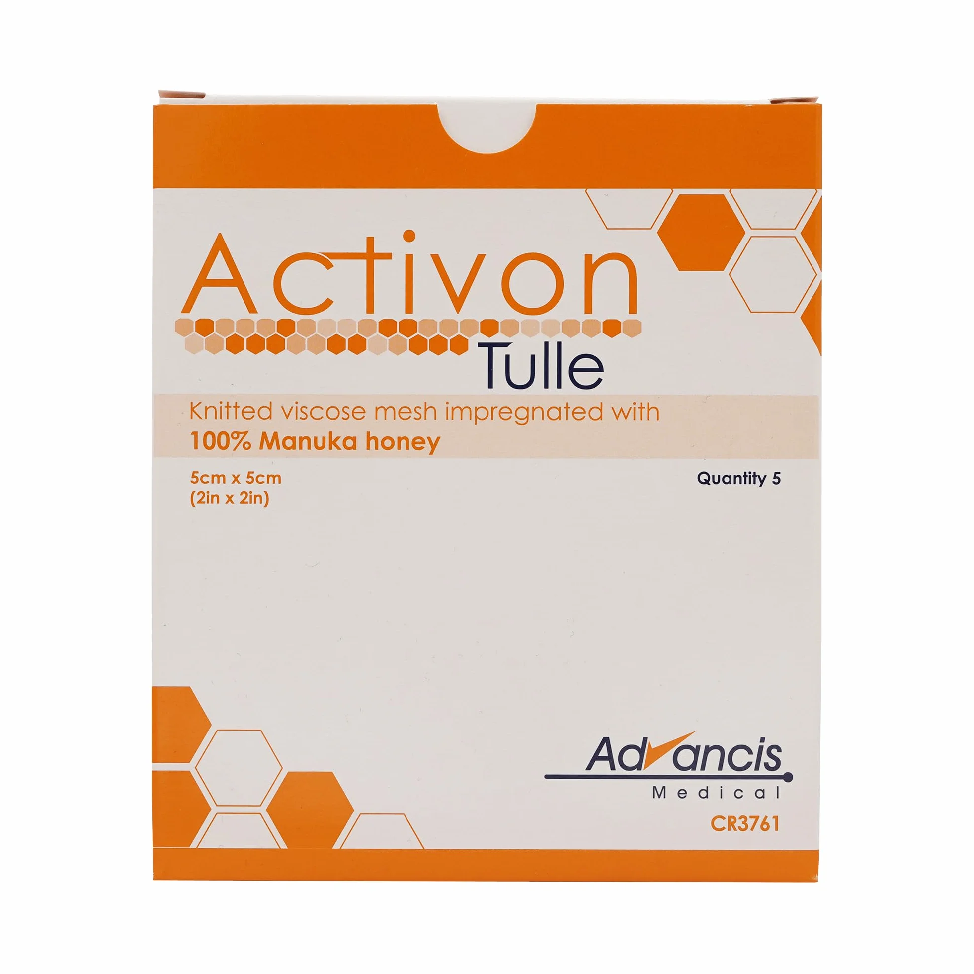 ACTIVON Tiul - 5 cm x 5 cm opatrunek z dzianiny wiskozowej ozdobiony 100% miodem manuki (5 cm x 5 cm) x 5 cm x 5 - 5 opatrunków