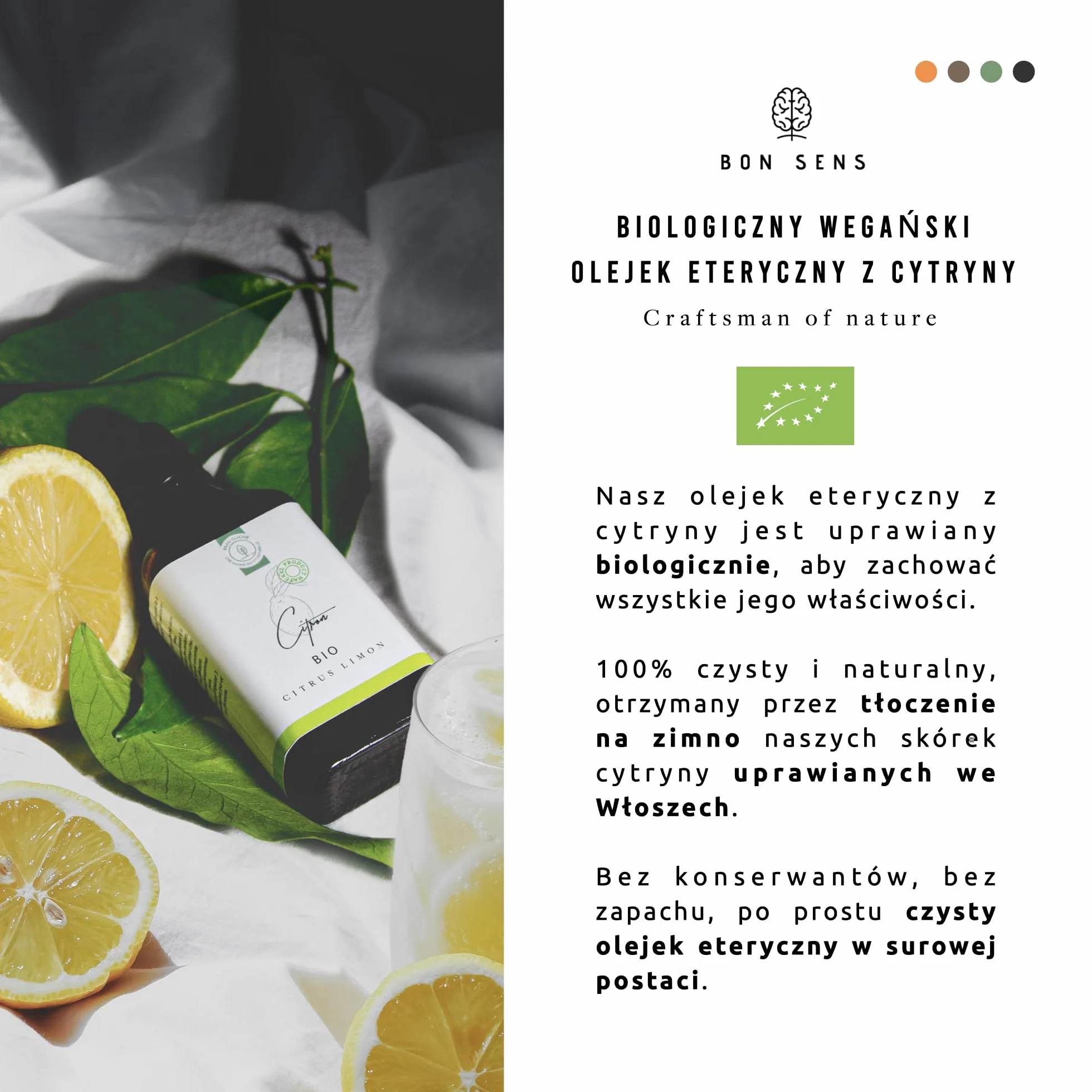 Bio Olejek Eteryczny Cytrynowy 50ml - 100% Czysty Naturalny Ekologiczny - Organic Lemon Essential Oil