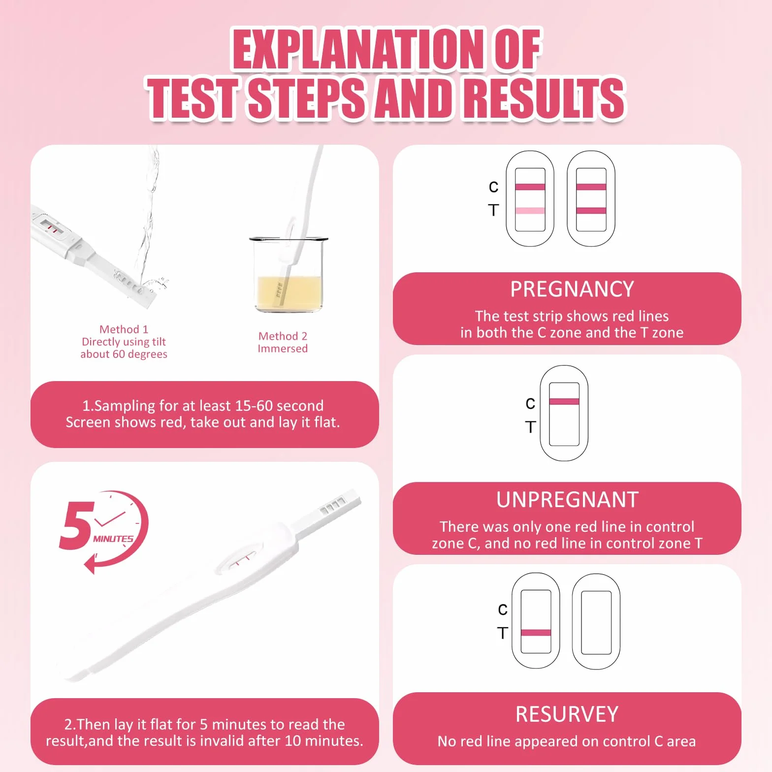 10 sztuk testów ciążowych, różowe, pojedynczo uszczelnione opakowanie, test ciążowy, wczesny test do szybkiego rozpoznania, niezawodny i łatwy