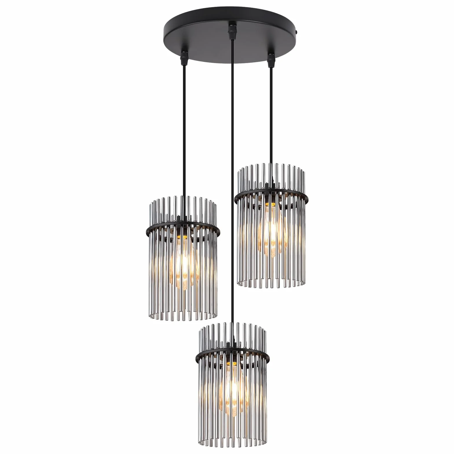 Lampa Wisząca Stół Jadalny Czarna szklany E27 nowoczesna Lampa | Kuchenna 3-punktowa z regulacją Ø 16 cm żyrandol do jadalni salon sypialnia baru i kuchni (bez żarówek)
