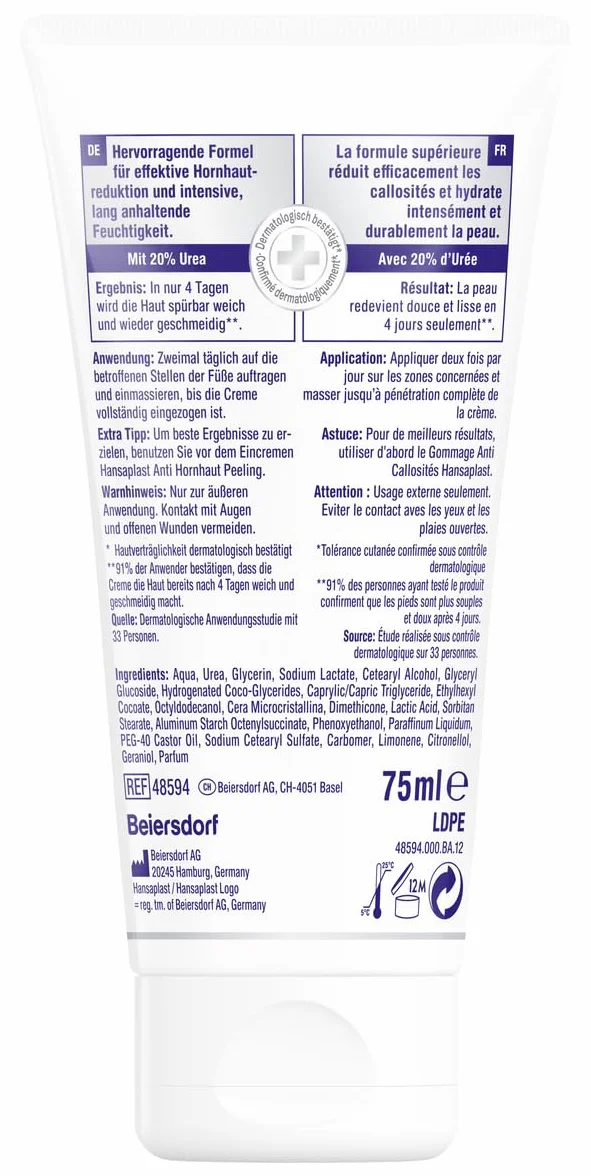 Hansaplast ‎4210201849834 Krem Przeciw Zrogowaciałej Skórze, 75 ml, Biały