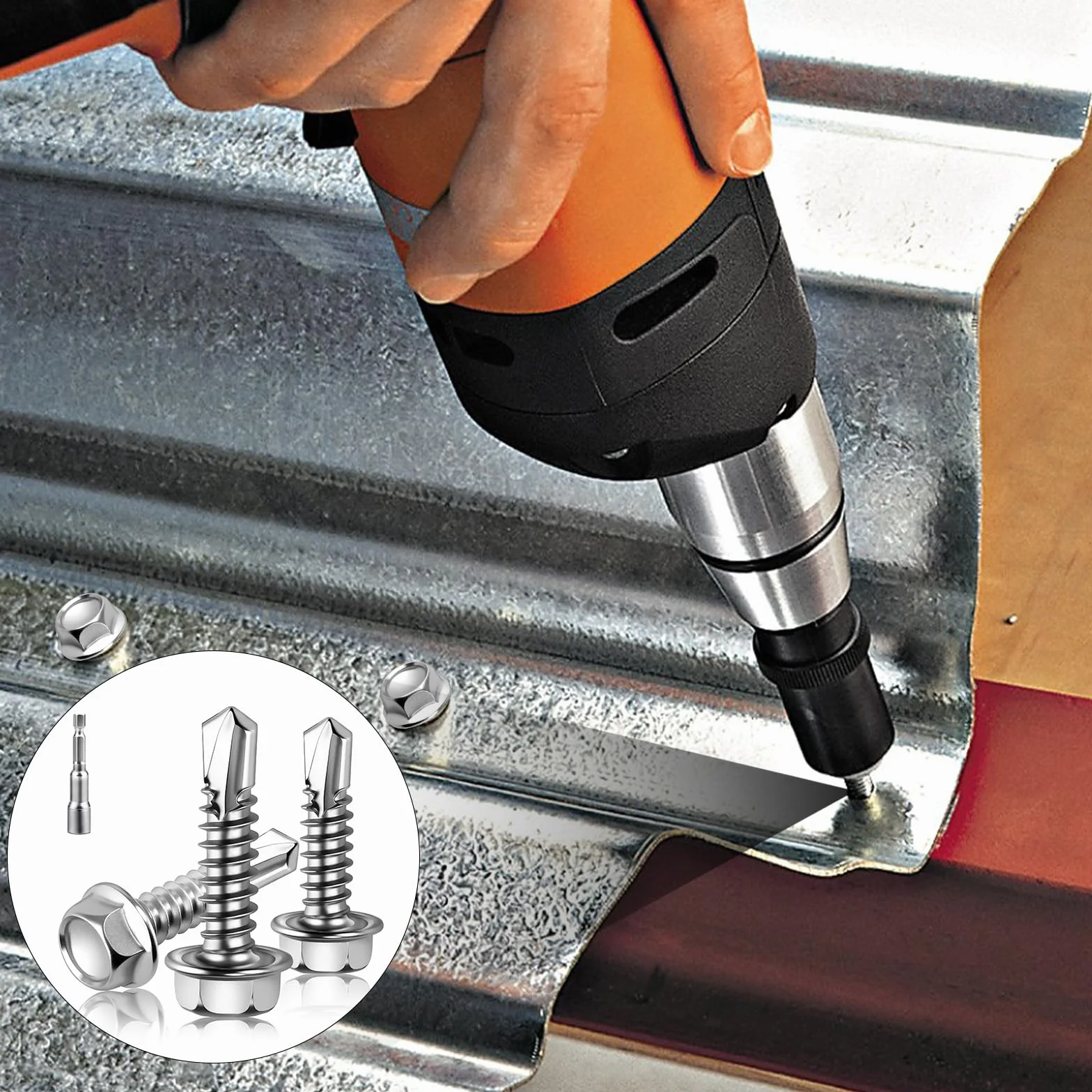 100 sztuk wkrętów samogwintujących do metalu, 4,2 x 50 mm, śruby do blachy trapezowej, stal nierdzewna, 304, wkręty do blachy, sześciokątne, wkręty z łbem sześciokątnym, zestaw kluczy