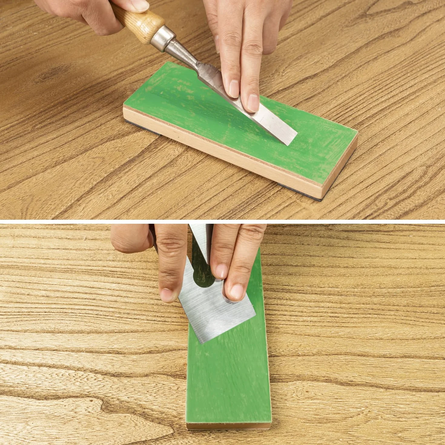 SHARPAL 204N skórzany pasek do smarowania (200 mm x 76 mm) zestaw z zieloną pastą polerską 55 g i prowadnicą kątową, blok do skrobania i wygładzania noży, zestaw skórzanych kamieni do ostrzenia