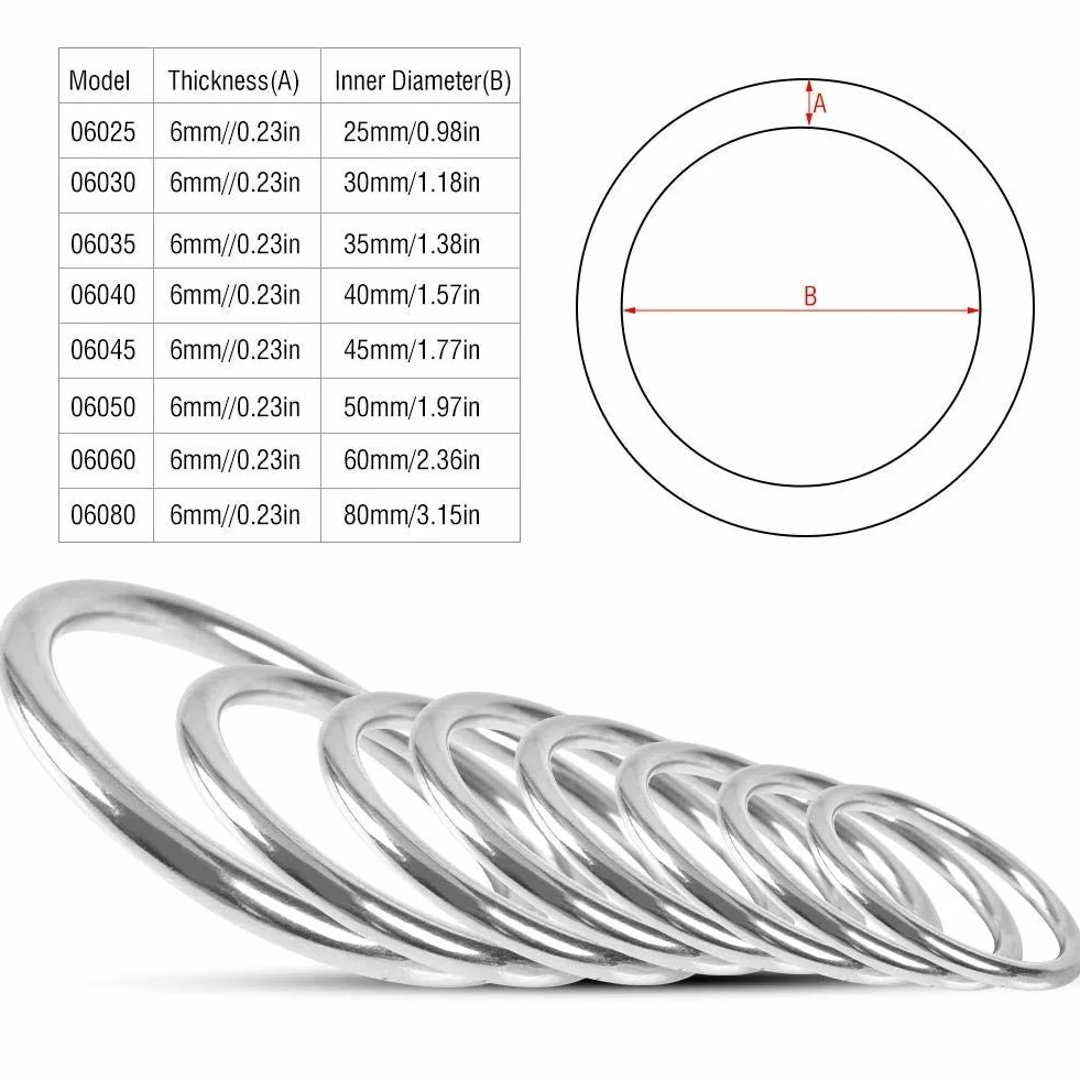 Demeras Spawany pierścień O-ring stali nierdzewnej łódka morski spawany pierścień polerowane koło do jogi pierścienie zwierzęta nurkowanie wspinaczka (6 x 50 mm)