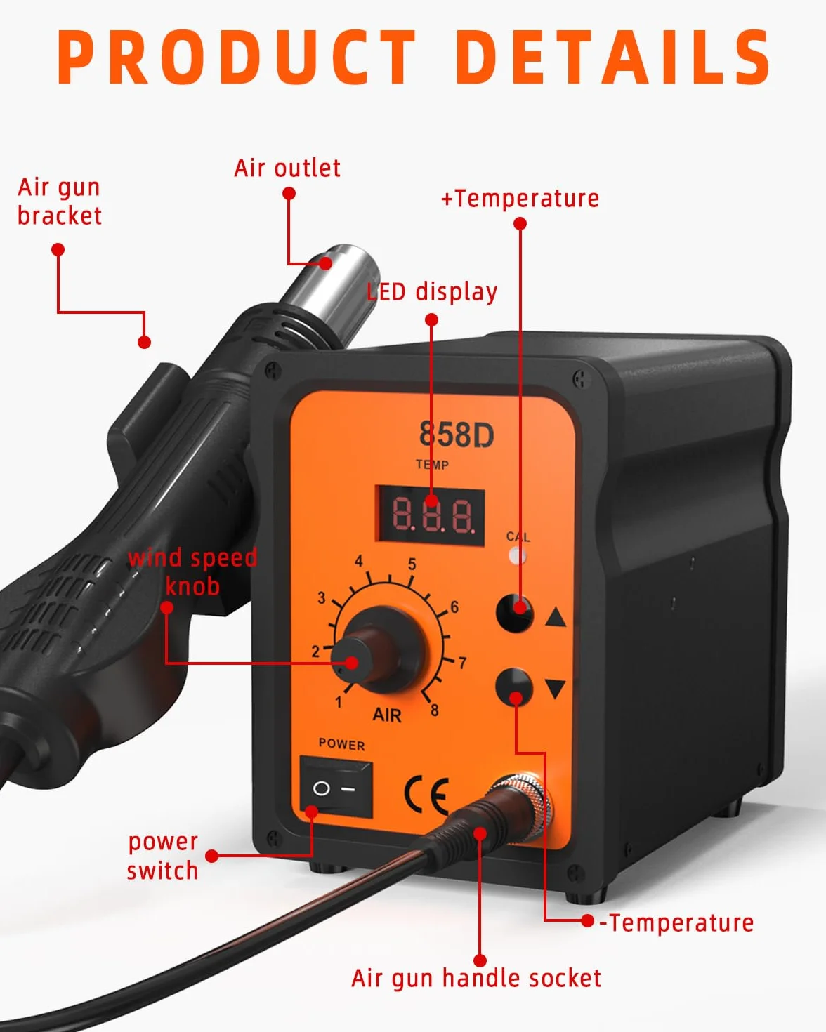 700W Stacja lutownicza na gorące powietrze (orange)