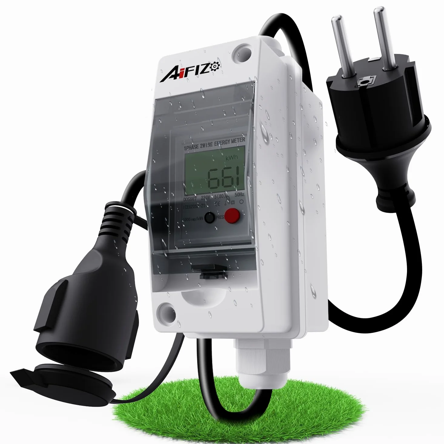 mobilny cyfrowy licznik prądu 230 V, mobilny miernik KWH, wtyczka z zestykiem ochronnym i złącze z zestykiem ochronnym, gumowy kabel przenośny do samochodów kempingowych, pojazdów elektrycznych