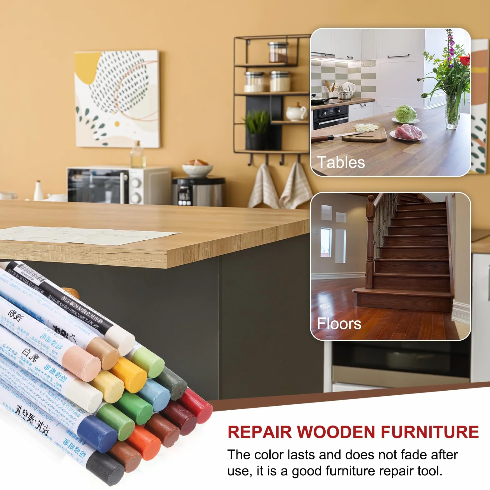 QUARKZMAN Wood Filler Patyczki do mebli drewnianych, do naprawy zarysowań, markery do mebli, z żółtym skrobakiem, do drewnianych otworów, na stół, drzwi, szafę, tytanowa biel