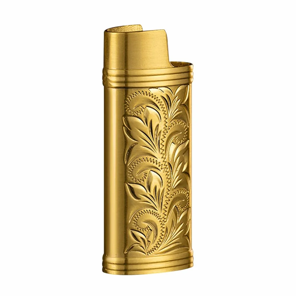 BYNYXI 3 sztuki etui na zapalniczkę w stylu vintage do mini zapalniczki BIC, przenośna osłona na zapalniczkę, metalowa, retro, z łańcuszkiem, grawerunek, wielokrotnego użytku, regularne