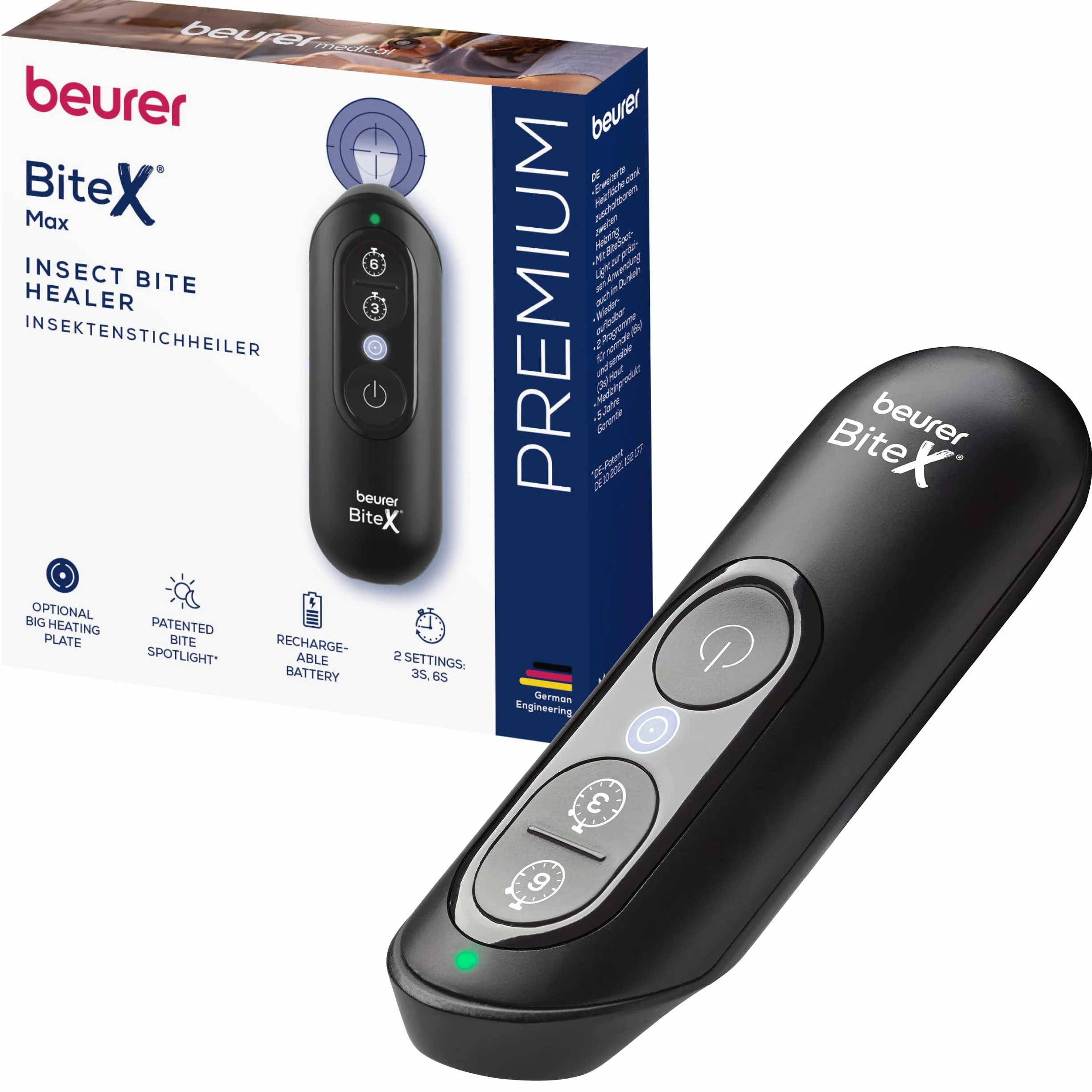 Beurer BiteX Max Deep Black termiczny sztyft na ukąszenia owadów z większą powierzchnią grzewczą