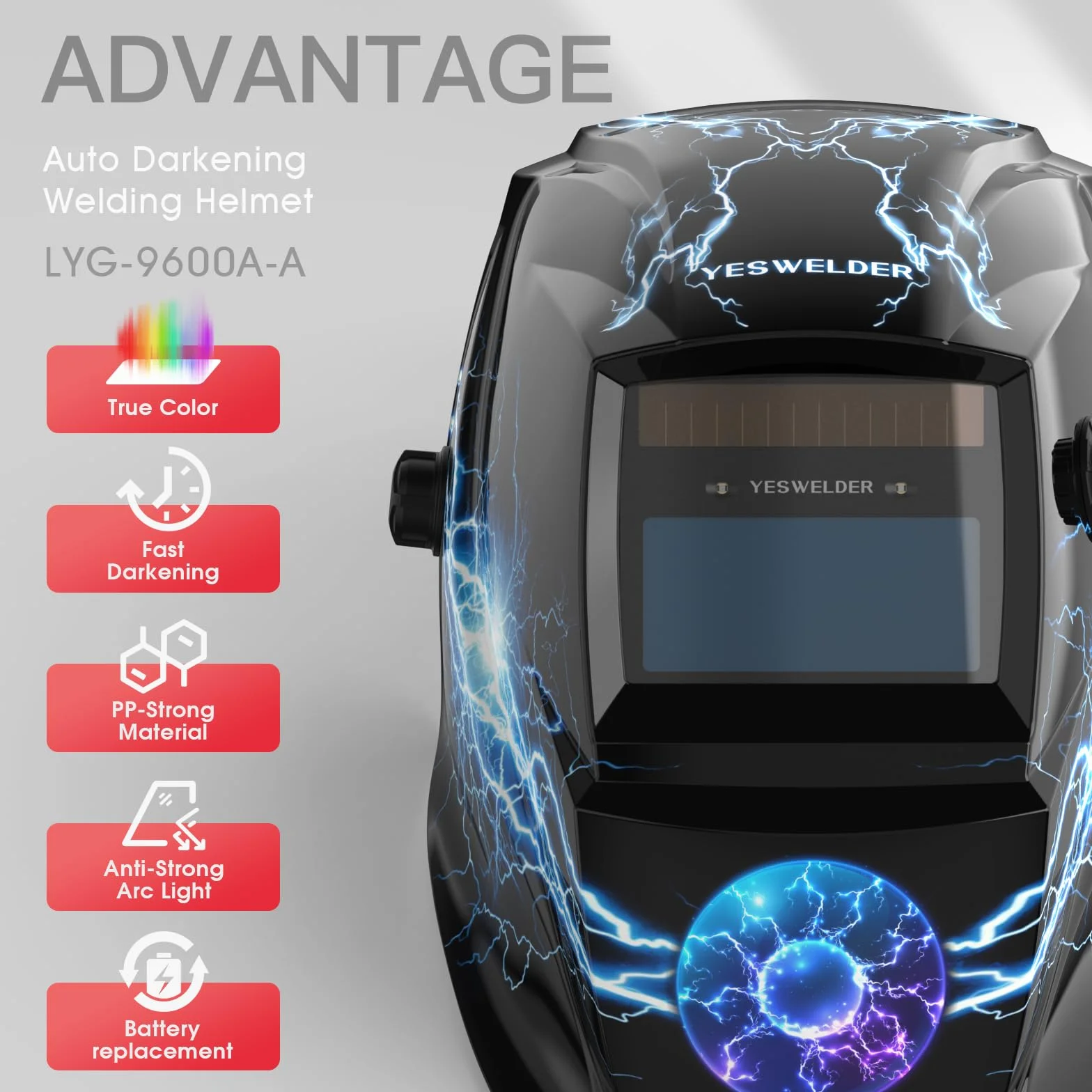 YESWELDER Maska Spawalnicza True Color, Zasilana Energią Słoneczną, Automatyczny Zaciemniający kask Spawalniczy, Szeroki Klosz 4/9-13 do TIG MIG ARC