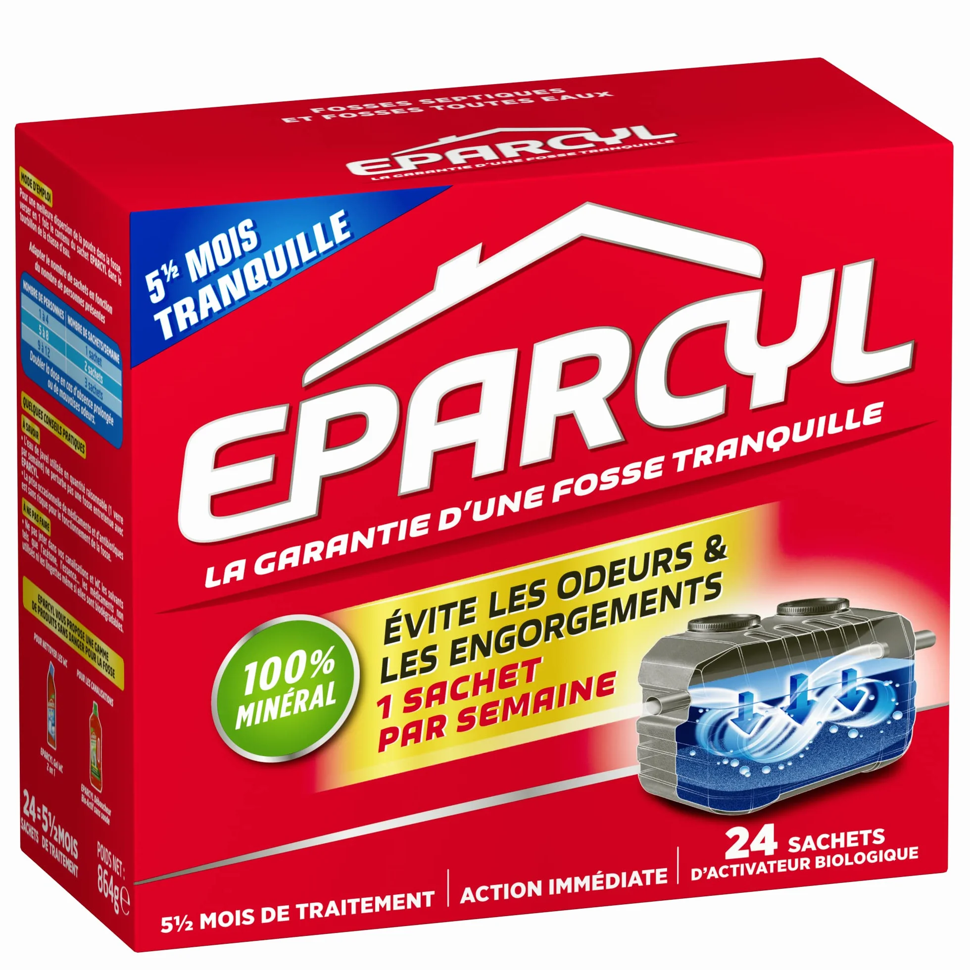 Eparcyl - 24 saszetki (5 miesięcy leczenia) Aktywator biologiczny dla zbiorników septycznych - konserwacja zbiorników septycznych