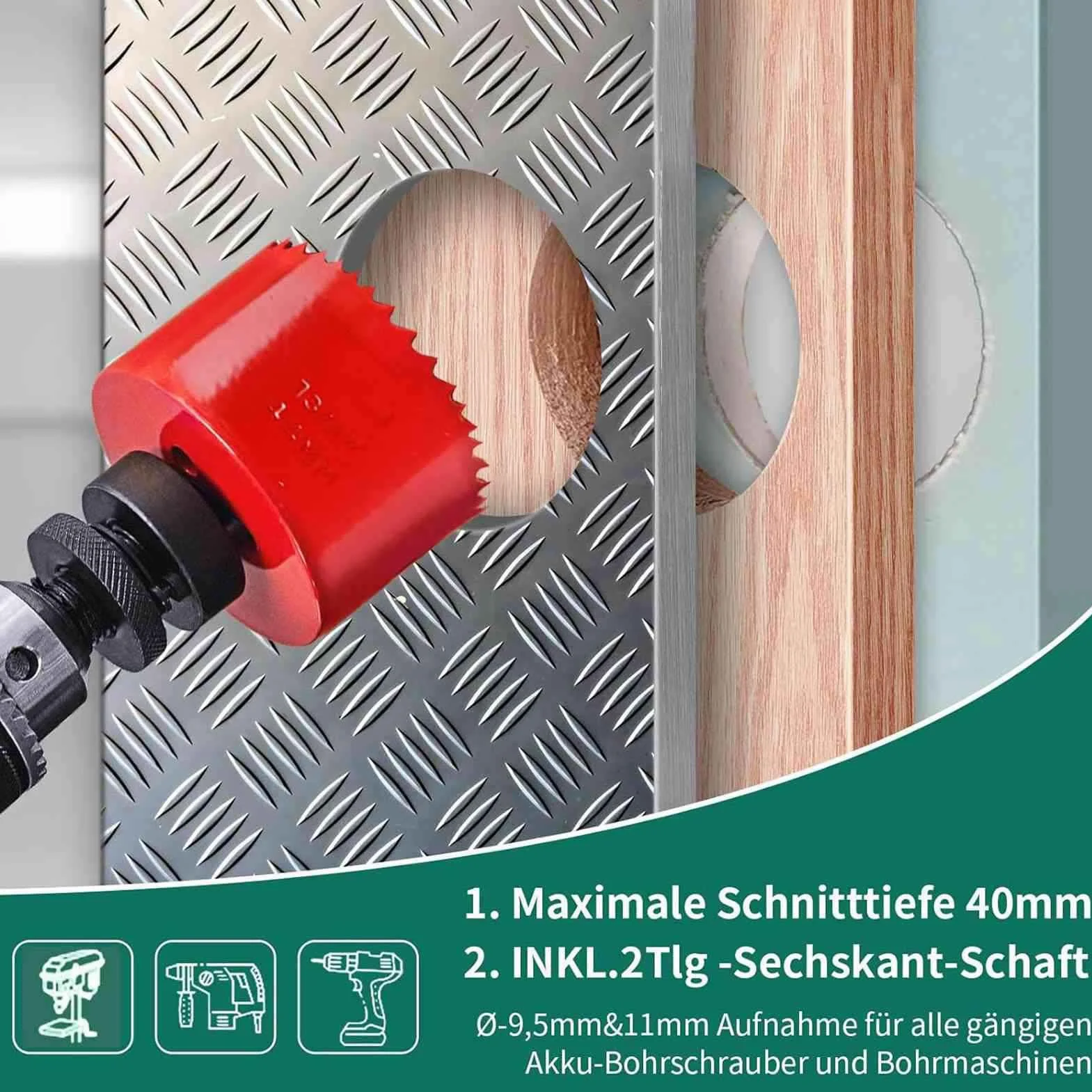 Zestaw Otwornic Bimetalicznych, 18 Sztuk Zestaw Otwornic od 3/4 do 2-11/16 Cali w Walizce z Trzpieniami, Otwornica, Otwornica do Miękkiego Metalu, Drewna, Plastiku