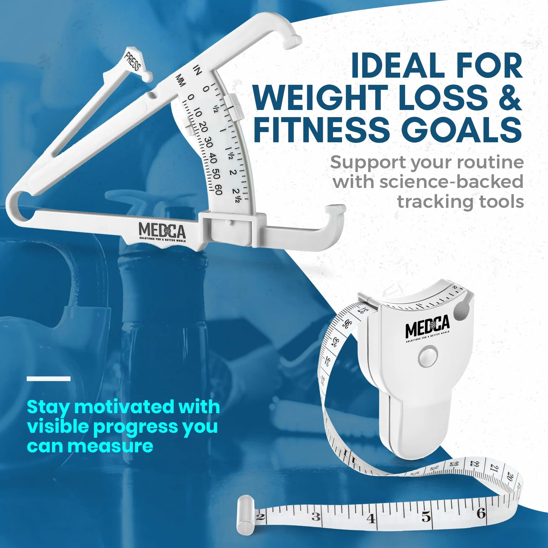 Body Fat Caliper and Measuring Tape for Accurately Measuring BMI Skin Fold Fitness (White)