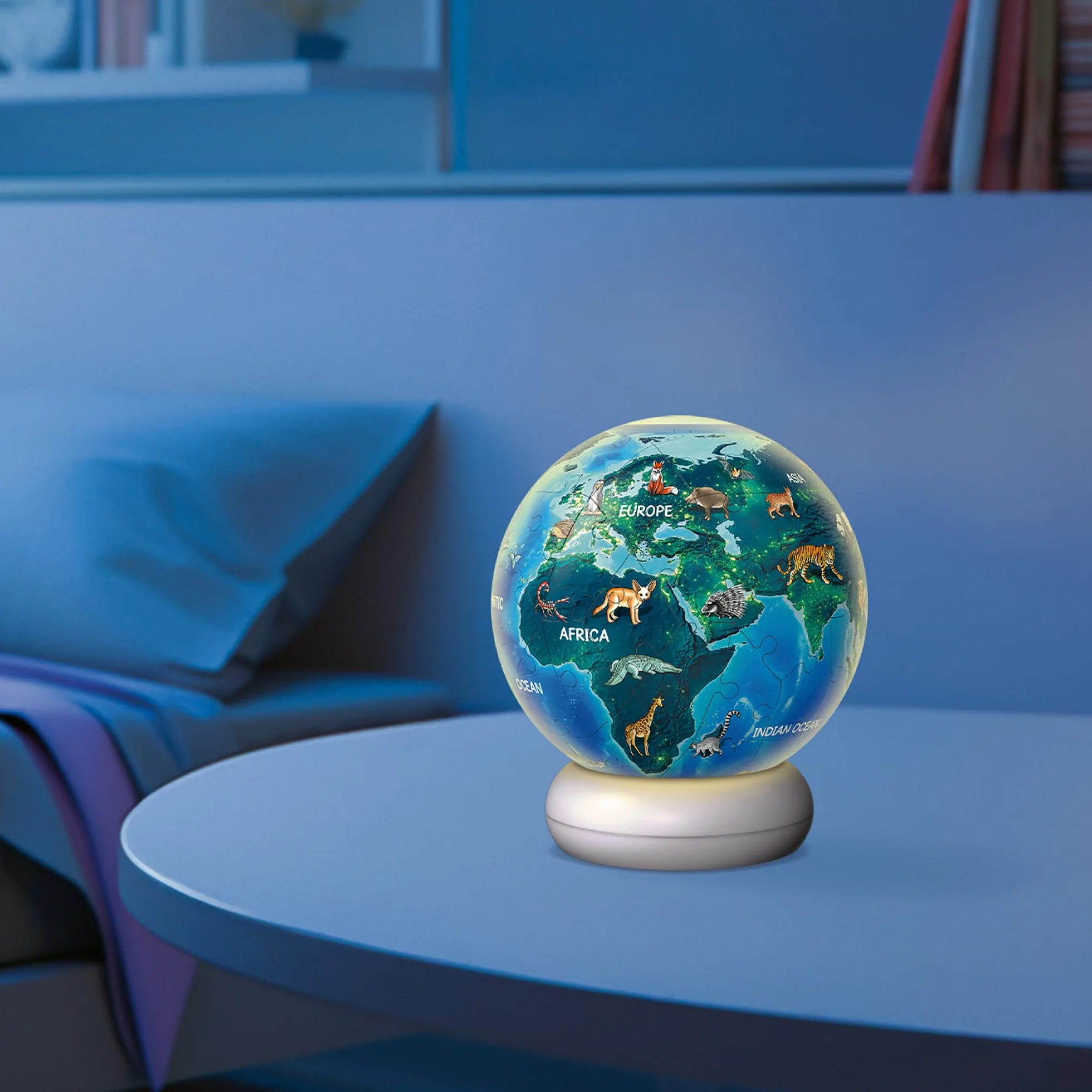3D Puzzle-Ball Nachtlicht Erde mit Tiermotiven