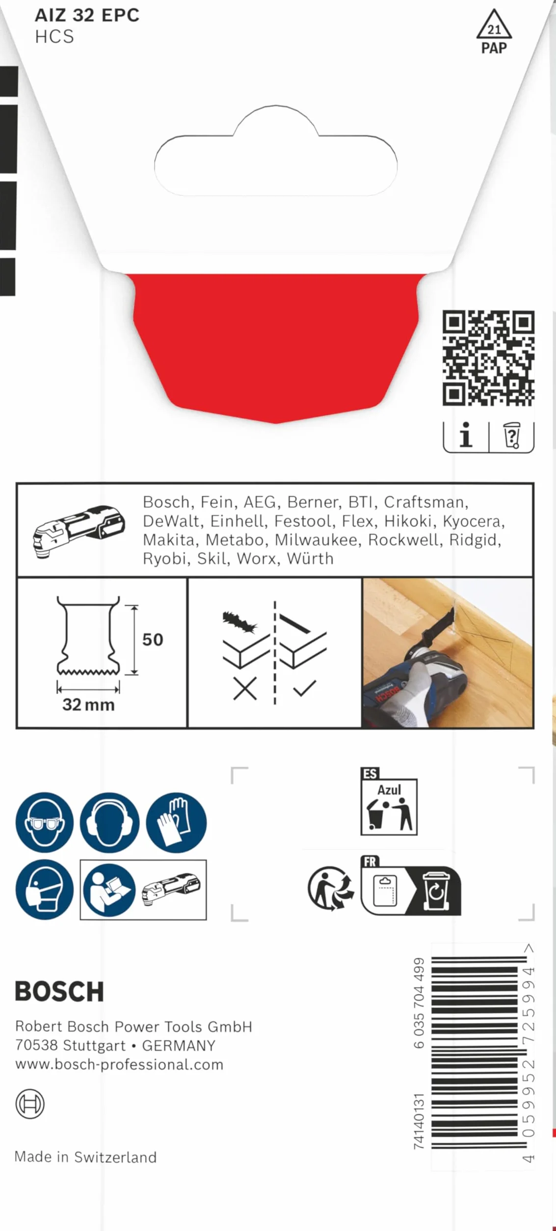 Bosch 1x Brzeszczot do cięcia wgłębnego AIZ 32 EPC (do Miękkie drewno, Szerokość 32 mm, Professional Akcesoria Narzędzie wielofunkcyjne)