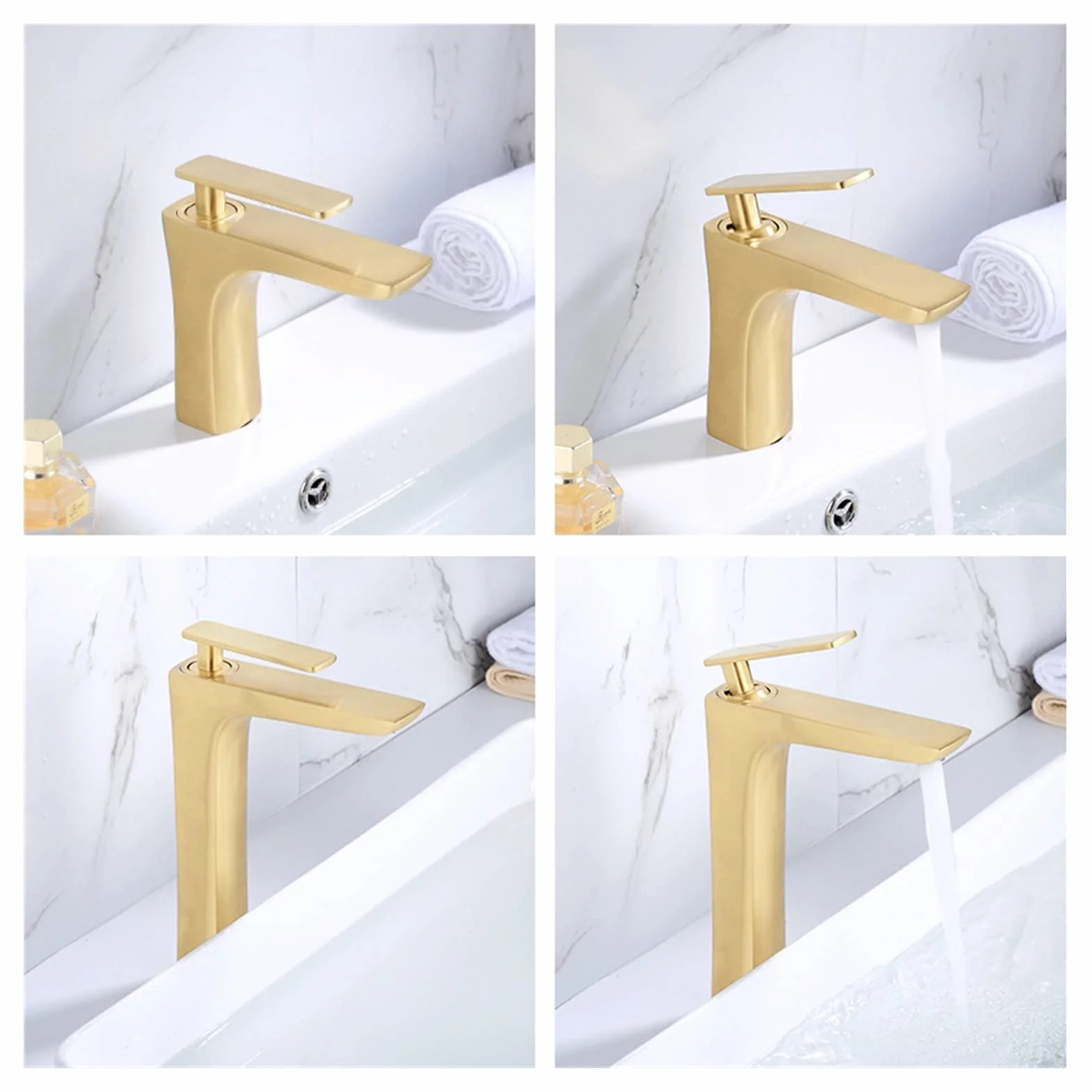 Elastyczny kran Obrotowy, Baterie Eleganckie szczotkowane złoto bateria łazienkowa Hot and Cold Water Basin Mikser Tap Mosiądz WC Żuraw wodny(Brushed gold short)