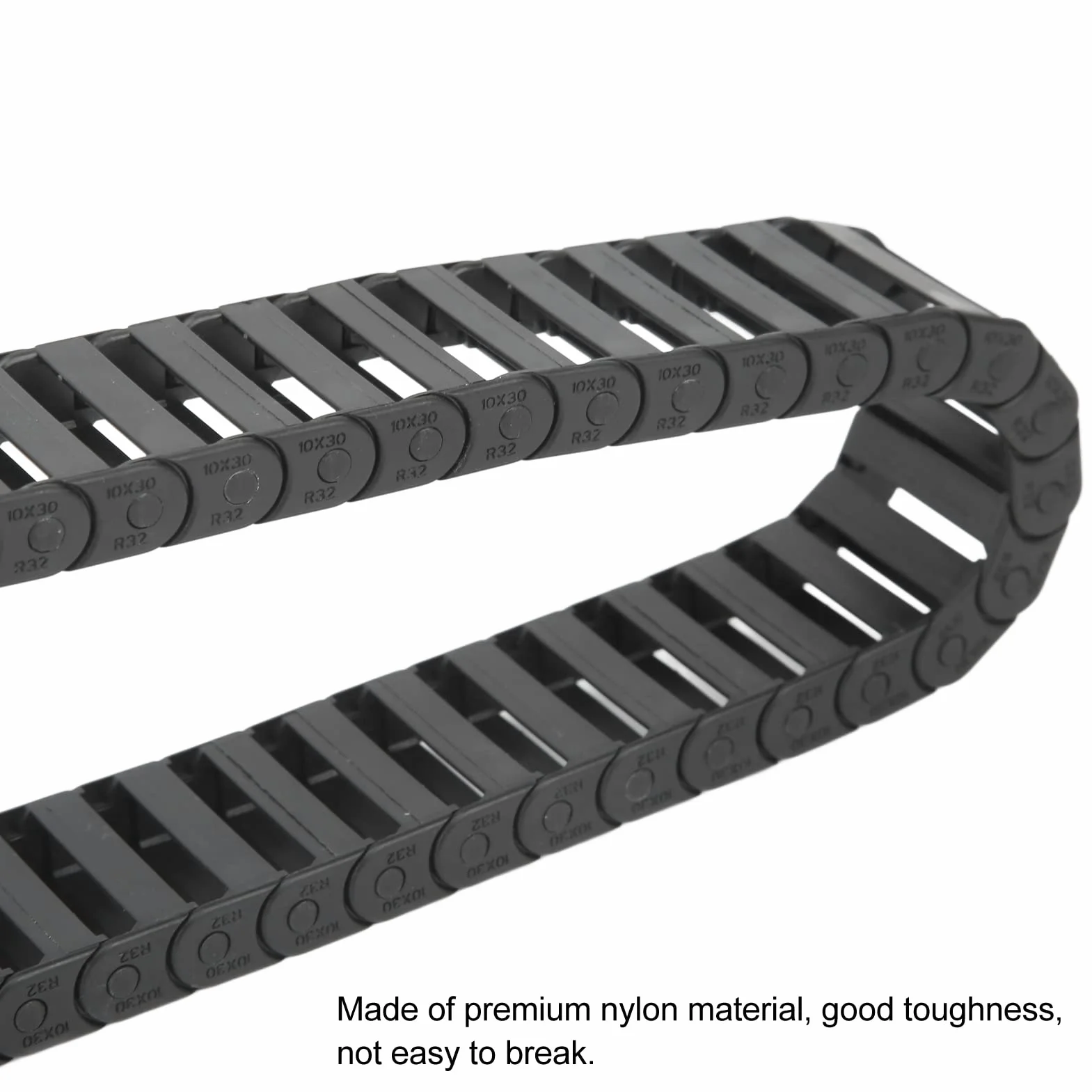 10x30mm łańcuch Przeciągania Nośnego Czarny Plastikowy Przewód Kablowy Odporny na Zużycie łańcuch Nośny Nośny ze Złączami Końcowymi do Maszyn CNC o Długości 1 M