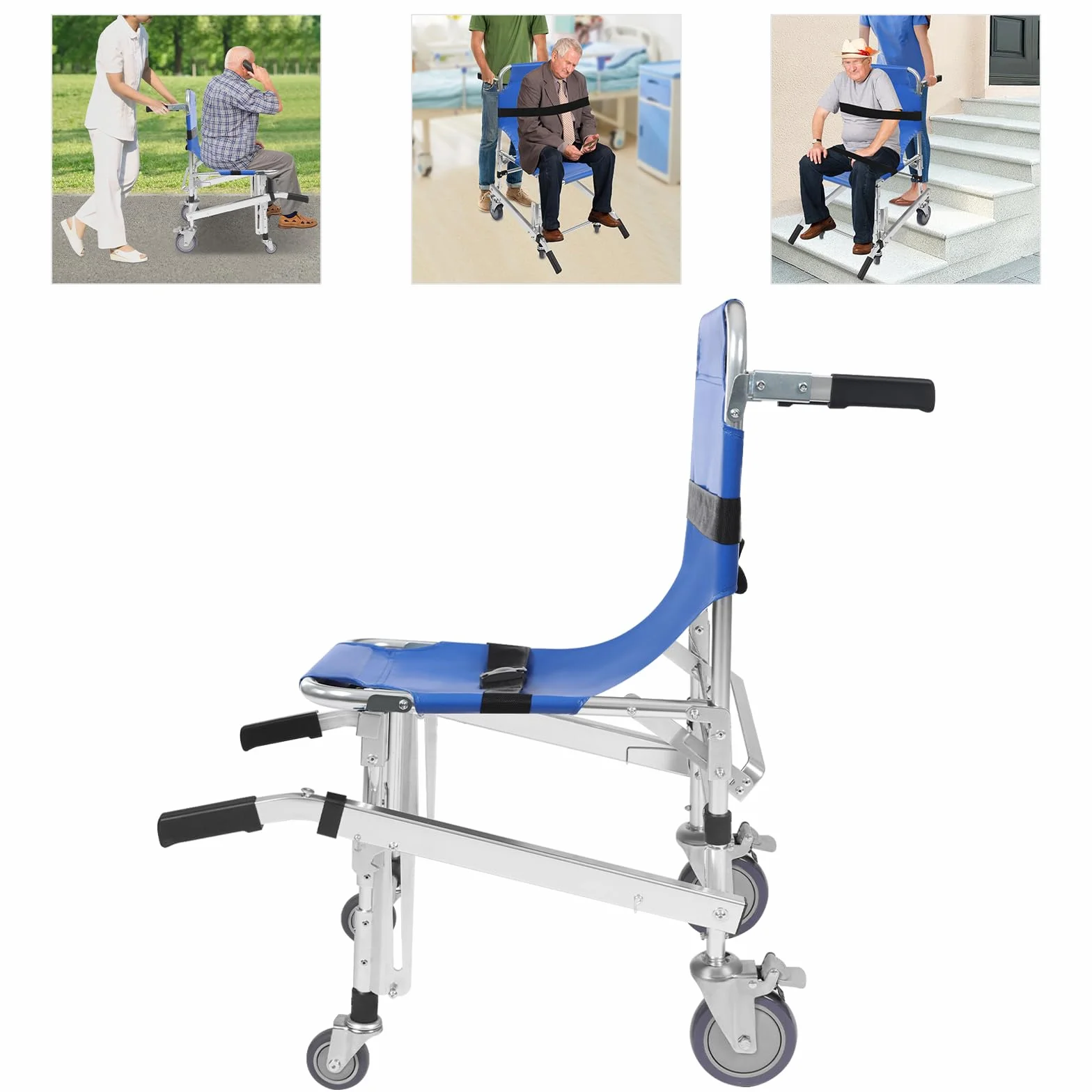 Krzesło schodowe składane aluminiowe dla seniorów z pasami bezpieczeństwa 160 kg