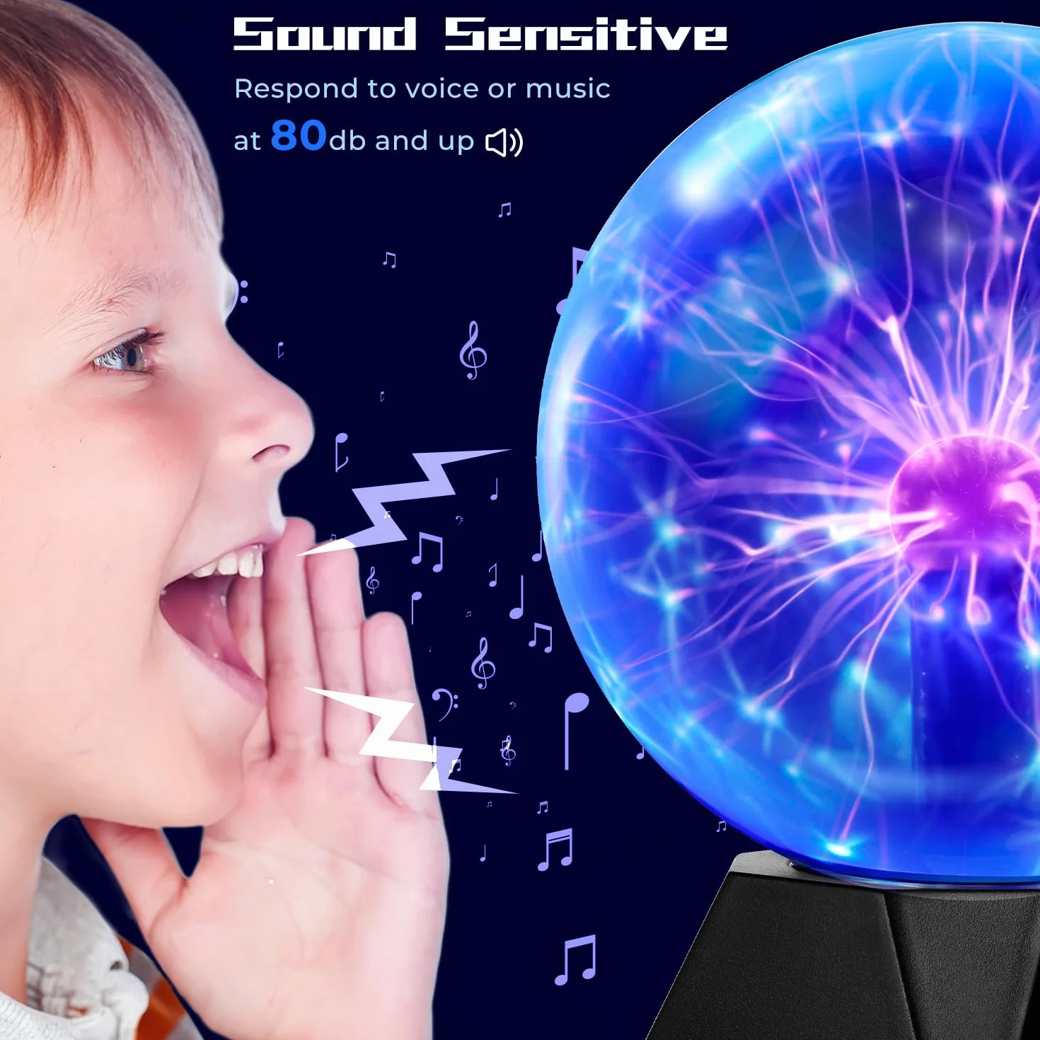 Theefun Magiczna kula plazmowa, 15 cm, świecąca kulka, elektrostatyczna, dotykowa kula błyskowa, migająca zabawka pedagogiczna, fizyka, lampa plazmowa, nastrojowe efekty świetlne