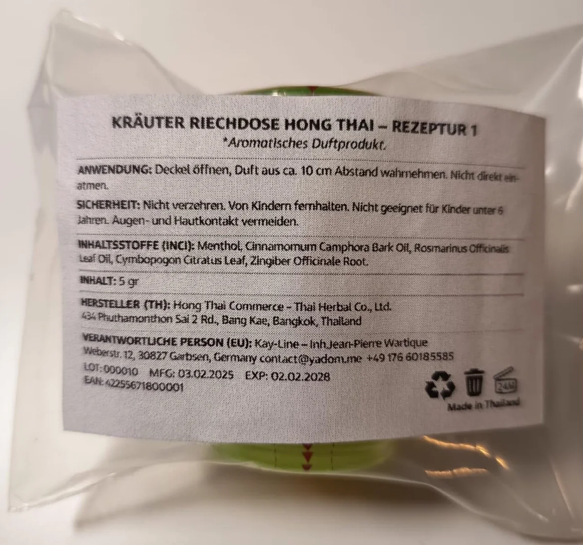 Hong Thai puszka zapachowa 2025 naturalny ekstrakty ziołowe olejki eteryczne 1 sztuka