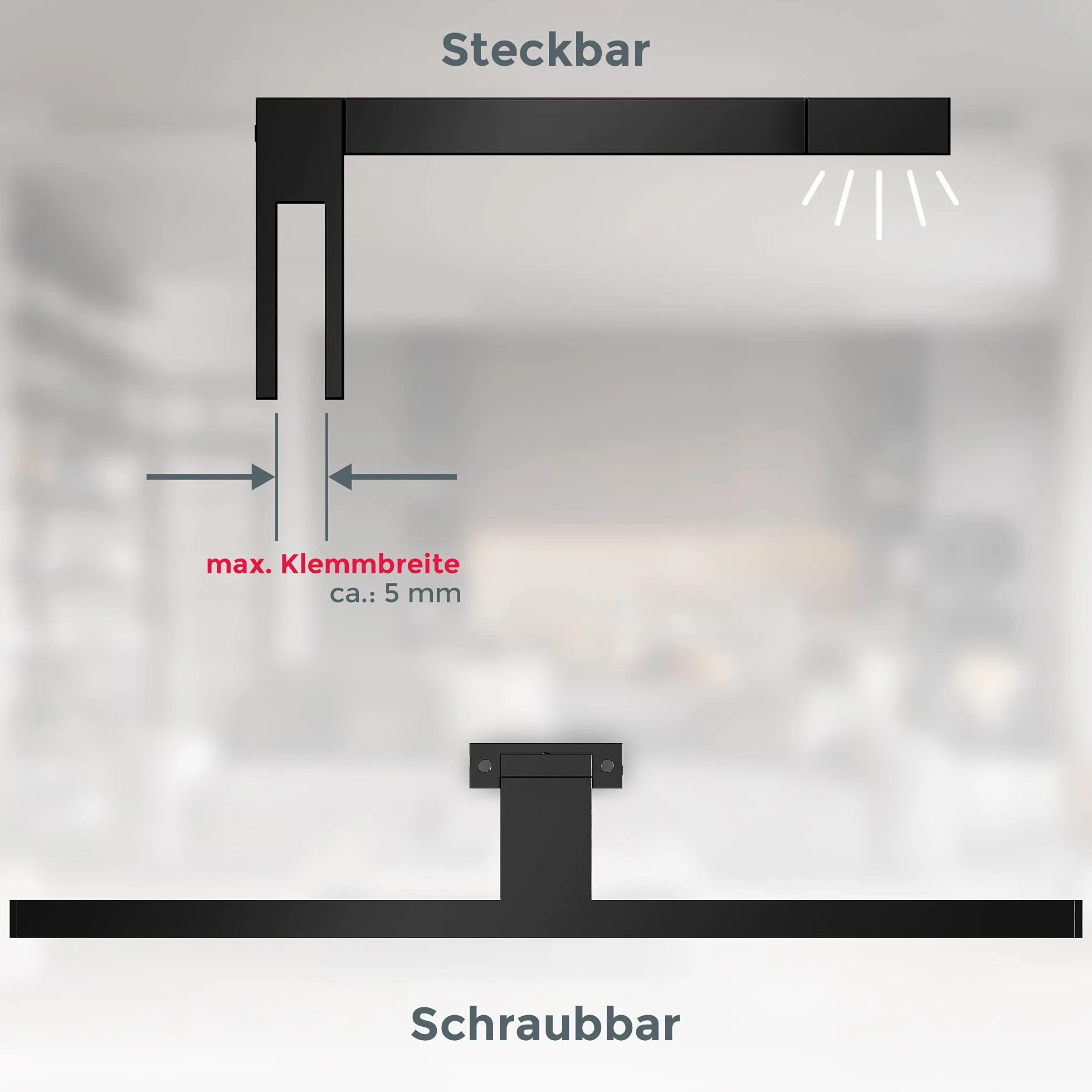 B.K.Licht - Lampa łazienkowa z montażem 2 w 1, neutralna biała barwa światła, zaciskowa, lampa łazienkowa, oświetlenie szafy, lustro, 60 x 10,3 x 3,6 cm, czarna