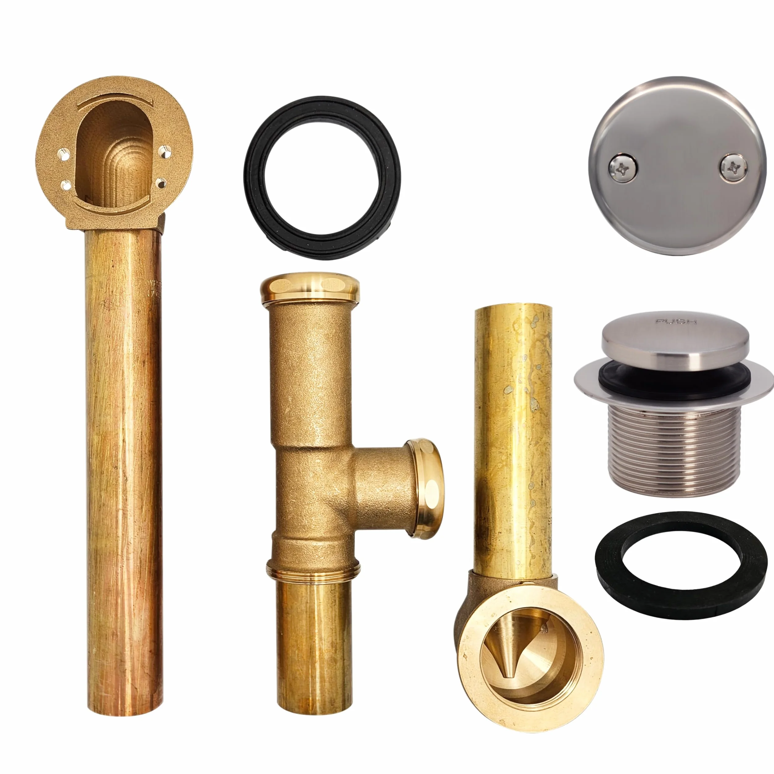 Westbrass 35,5 cm 17 Gauge mosiężny odpływ odpływowy i przelewowy z 2-otworową płytką czołową, satynowy nikiel, D325-07