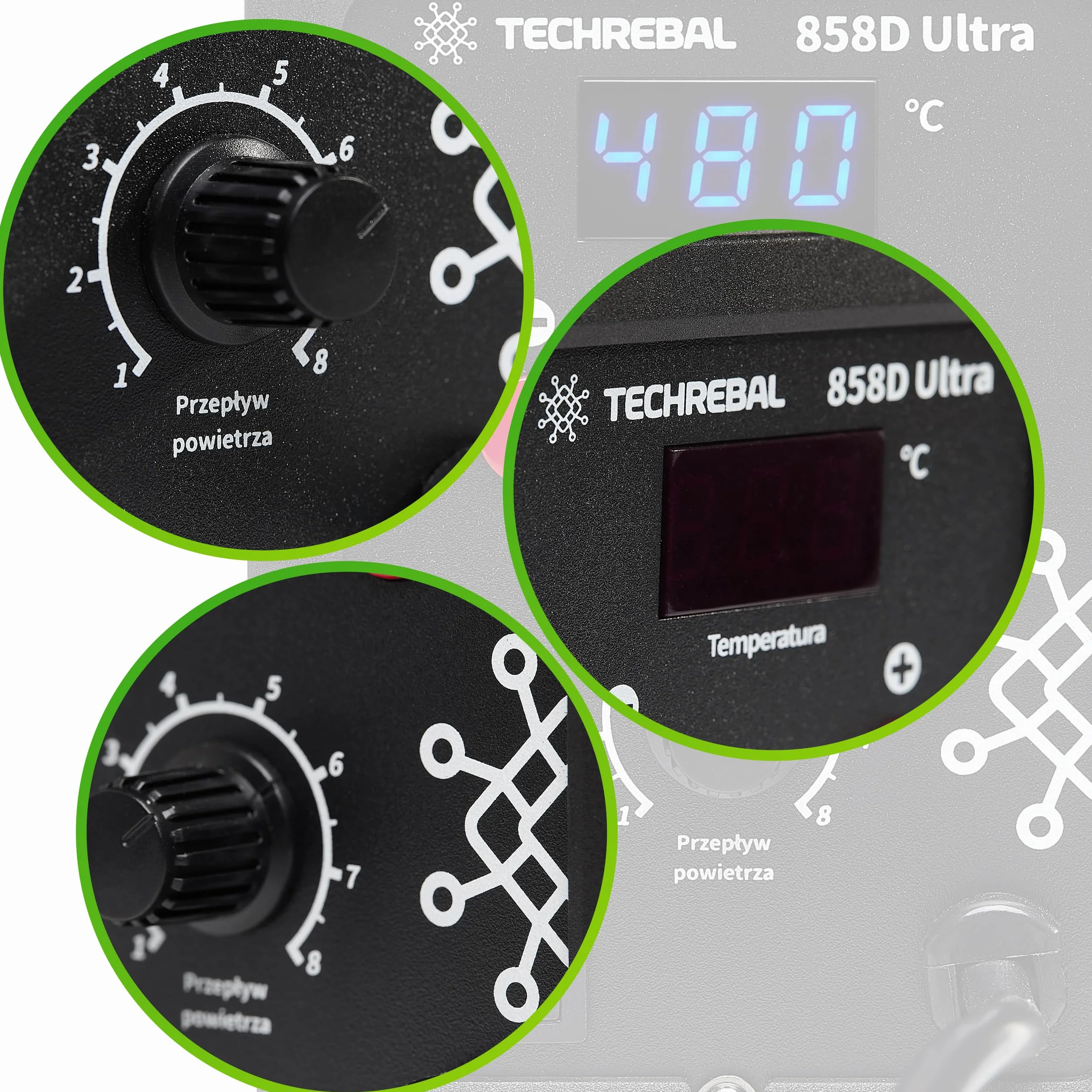 Techrebal 858D Ultra Stacja lutownicza hot air Spawarka do plastiku 750W