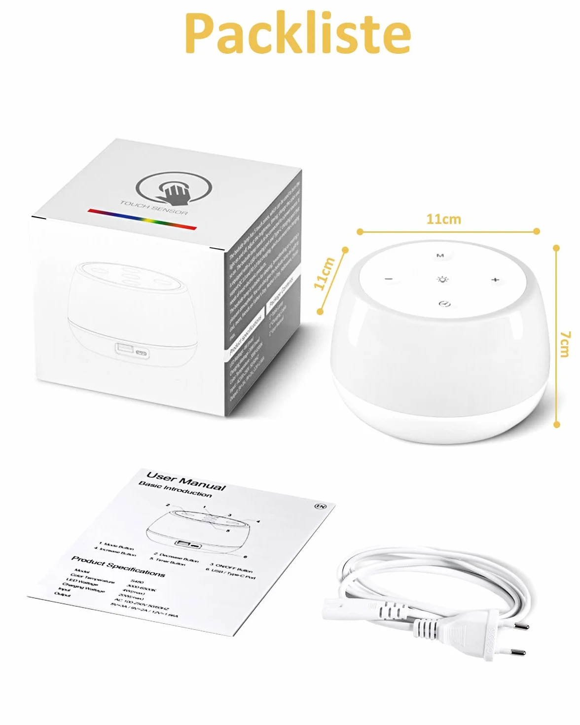 Lampka nocna LED z funkcją ładowania USB-C 20 W Fast Charger, dotykowa, ściemniana, trybem zmiany kolorów RGB i timerem, lampka stołowa z funkcją ładowania do pokoju dziecięcego, sypialni i salonu