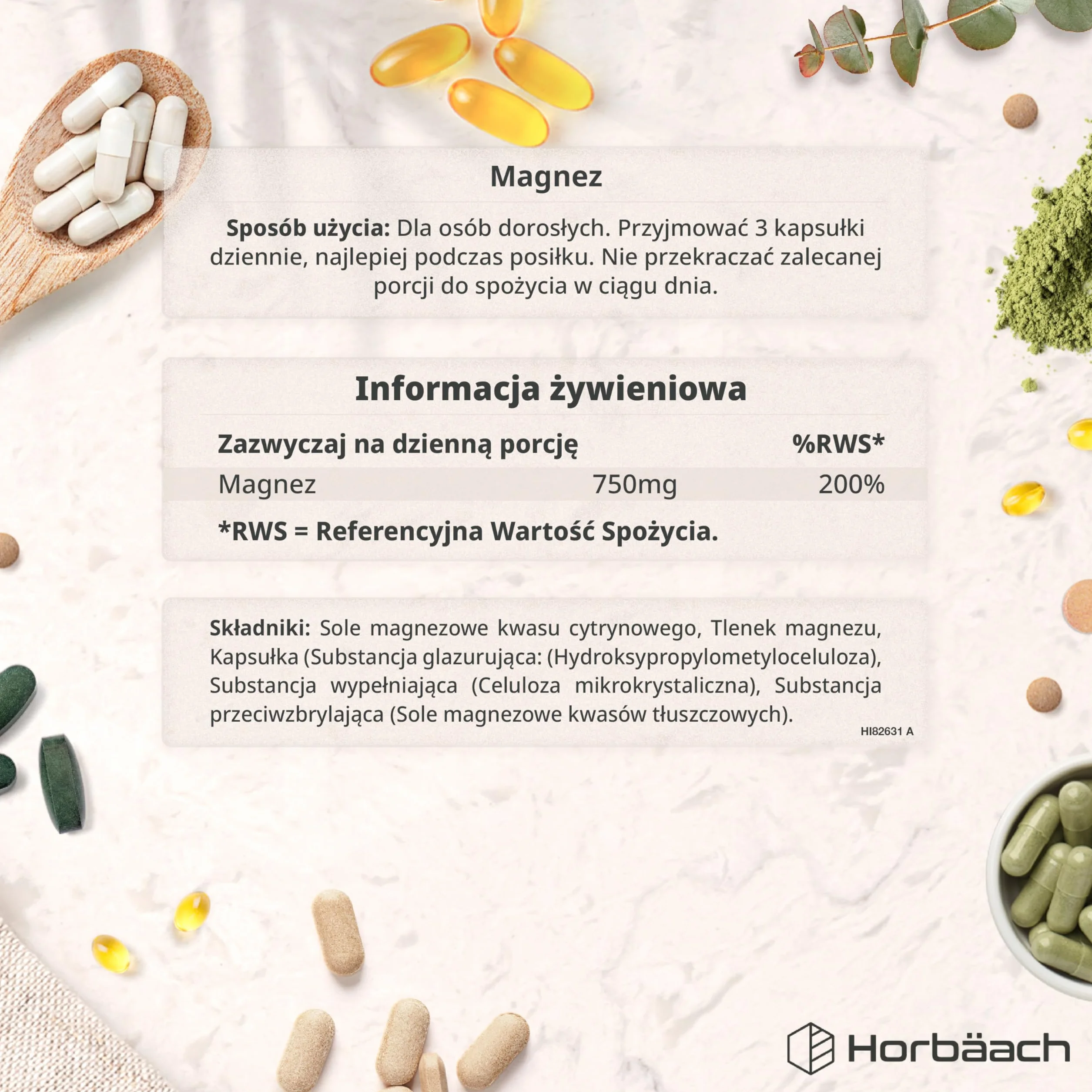 Cytranian Magnezu 2500 mg | Wysoka Dawka 750 mg Czystego Magnezu (Magnez Elementarny) | Cytryniany i Tlenki | 180 Kapsułek Wegańskich - Zapas na 2 Miesiące | marki Horbaach