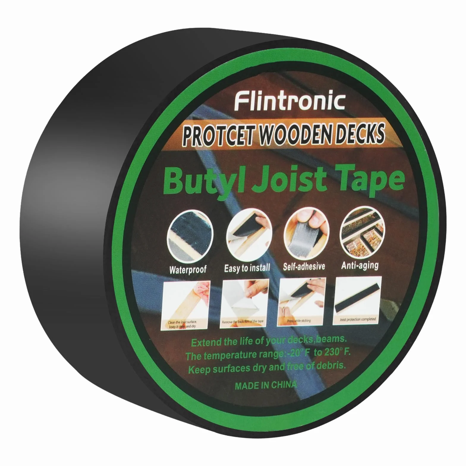 flintronic Taśma naprawcza dachu, 5cm(szer.) x 15m(dł.) Taśma bitumiczna samoprzylepna, Taśma naprawcza, Wodoodporna taśma butylowa, Taśma Gaffer & Duct, Taśma dachowa uszczelniająca, do tarasu i