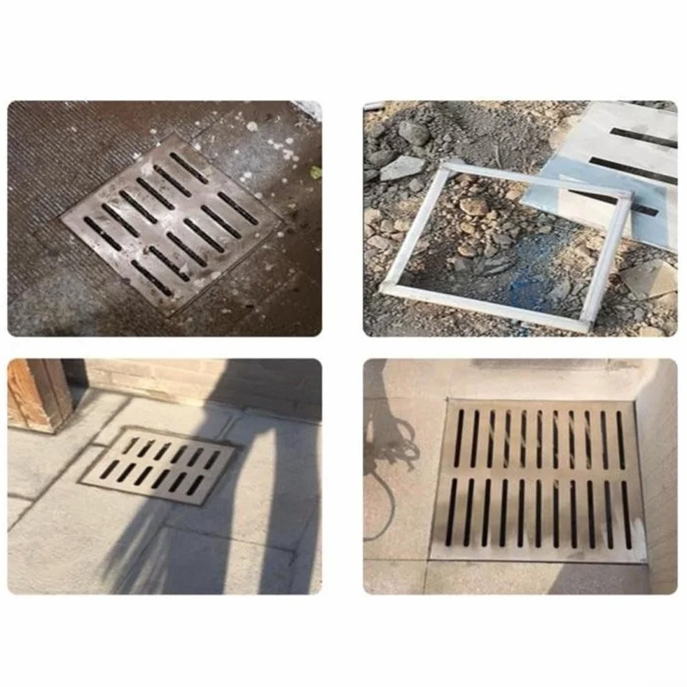 Kwadratowy odpływ podłogowy ze stali nierdzewnej z antypoślizgową kratką zewnętrzna osłona odpływu wody deszczowej 150 x 150 x 20 mm system odwadniania kanału ogrodowego