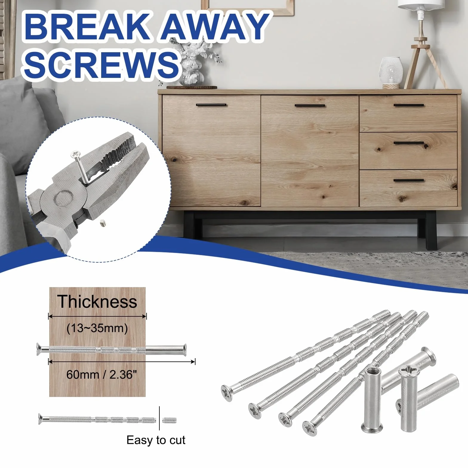 PATIKIL 12 zestaw śrub krzyżakowych z łącznikami z tulejami M3x60mm i nakrętkami M3x16mm, zestaw śrub łączących do szuflad, szafy, drzwi, okien, srebrne śruby meblowe
