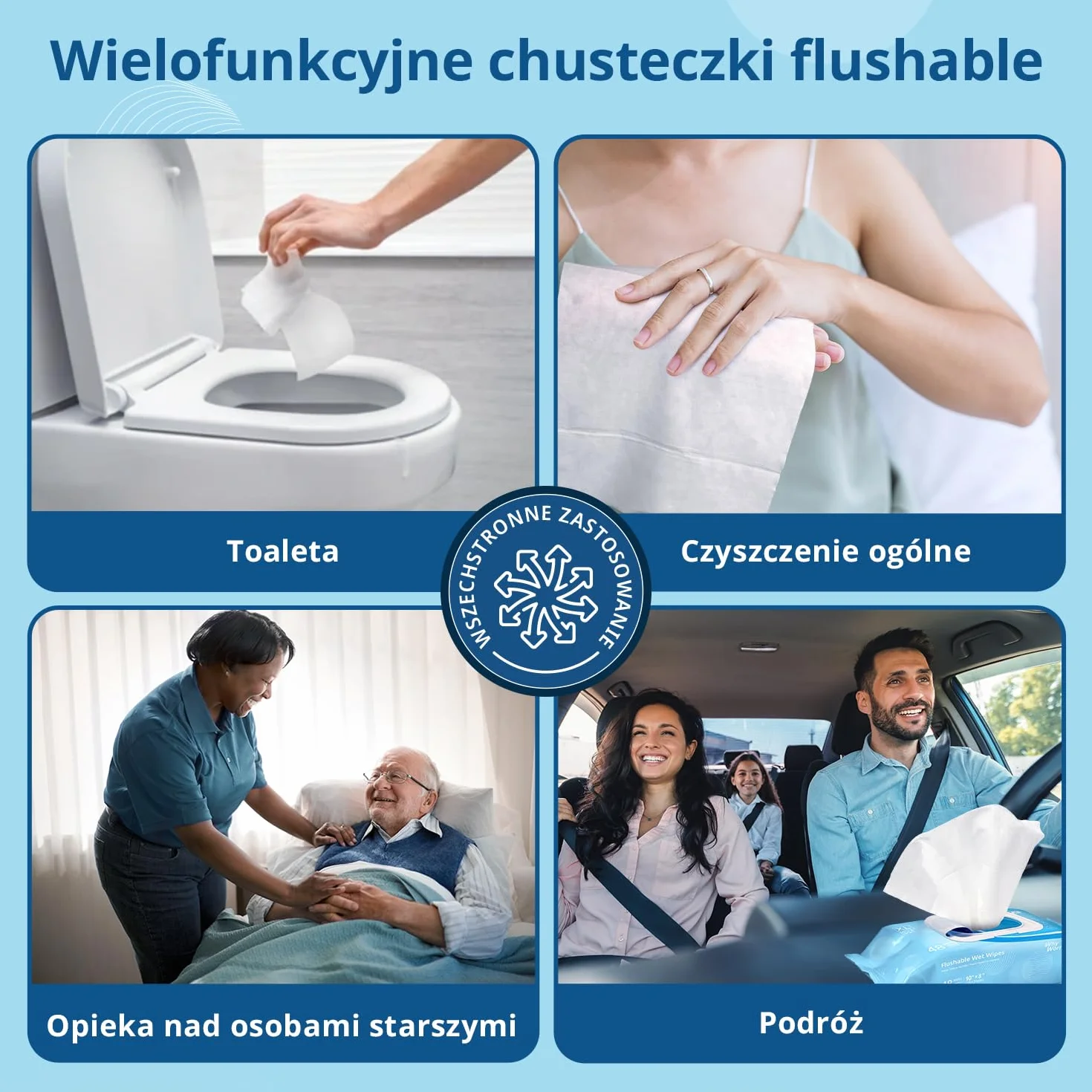 WhyWorry Wilgotny Papier Toaletowy Spłukiwalny, 20x25cm Bardzo Duże Nawilżany Papier Toaletowy z rumiankiem, Chusteczki Nawilżanej Dorosłych, Biodegradowalny, Bez Plastiku, Morze, 144 Sztuk